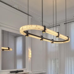 Luxury Contemporary Oval Alabaster Ring Chandelier Light by Michel Amar