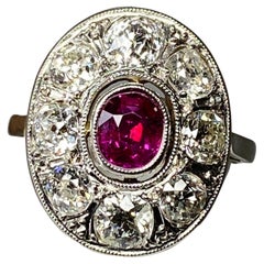 Antique Oval Ring in 18 Carat Gold Set with a Ruby and Diamonds, 1900 Period