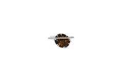 Oval Ring with Brown Diamond Old Cut in 18Kt White Gold with Double Pave Shank