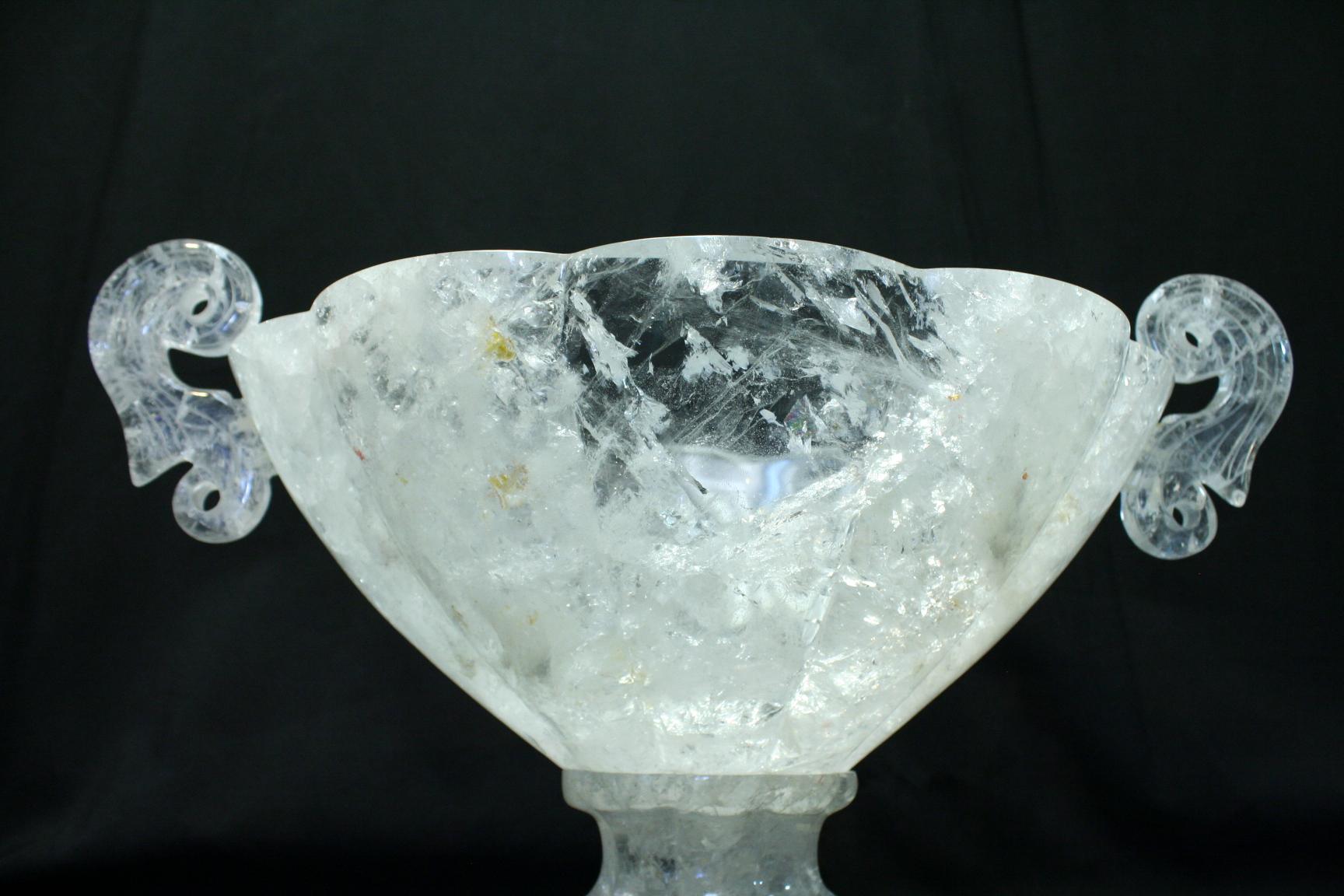 Hand-Carved Oval Rock Crystal Centerpiece with Handles For Sale