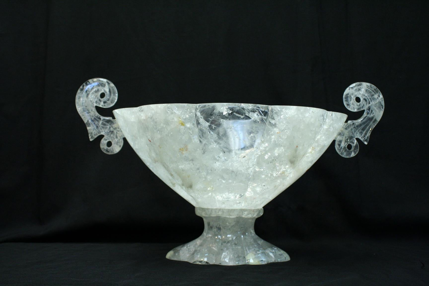 Oval Rock Crystal Centerpiece with Handles In Excellent Condition For Sale In Cypress, CA