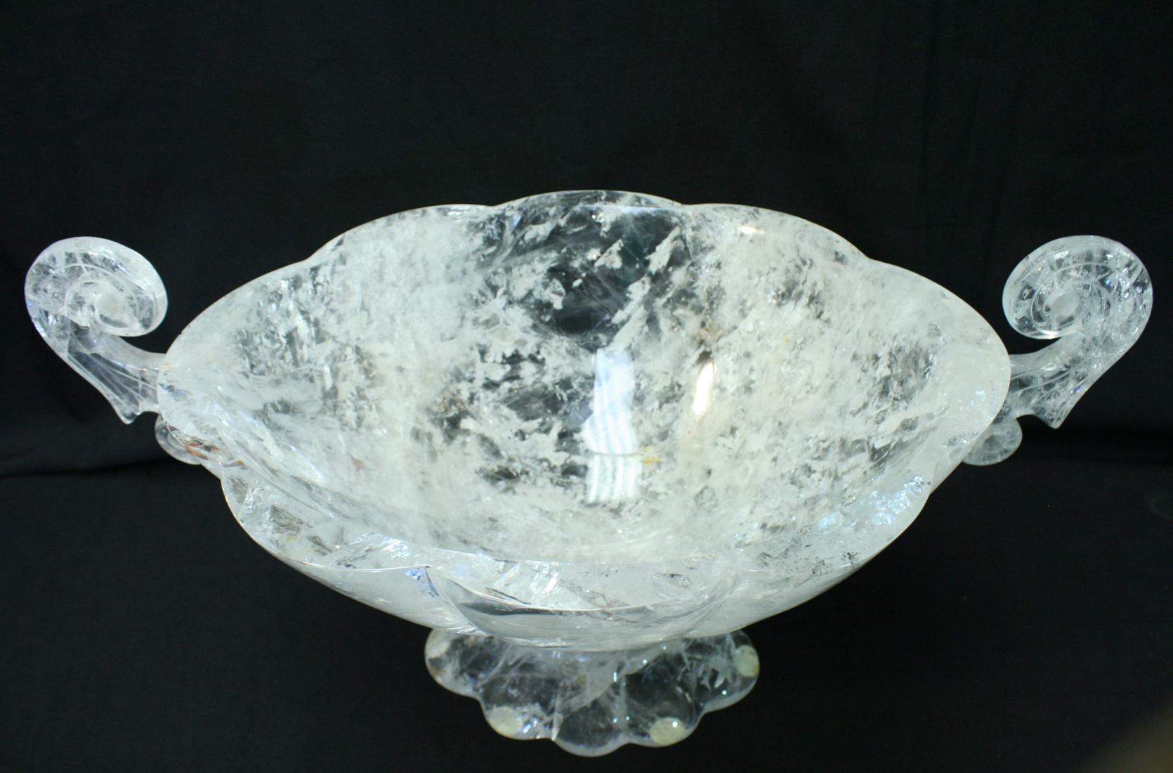 Contemporary Oval Rock Crystal Centerpiece with Handles For Sale