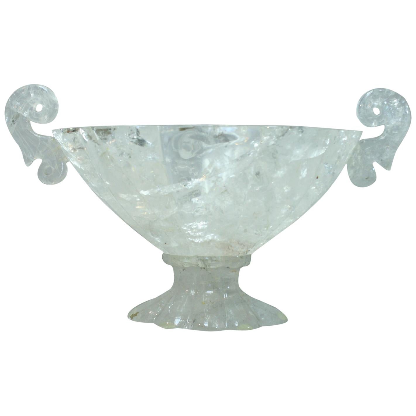 Oval Rock Crystal Centerpiece with Handles For Sale