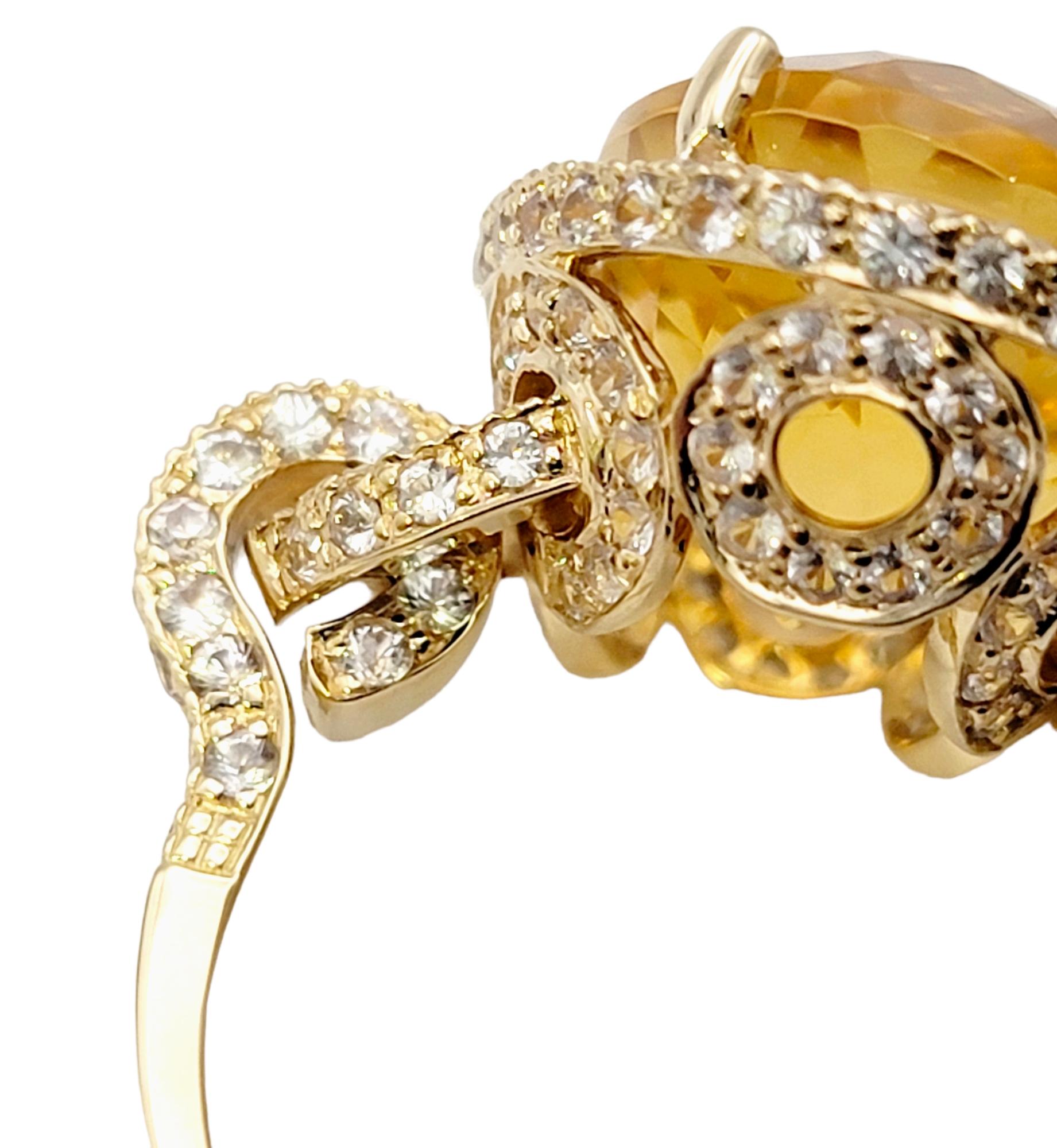 Oval Rocking Natural Citrine and White Sapphire Halo Yellow Gold Cocktail Ring For Sale 3