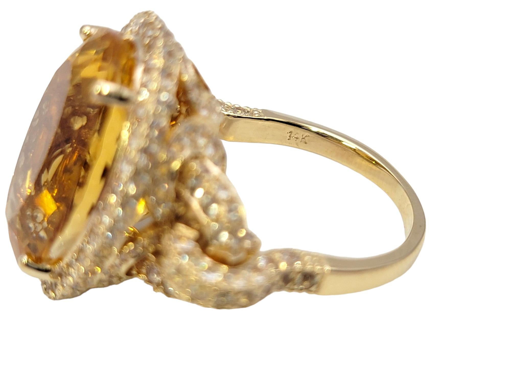 Oval Rocking Natural Citrine and White Sapphire Halo Yellow Gold Cocktail Ring For Sale 4
