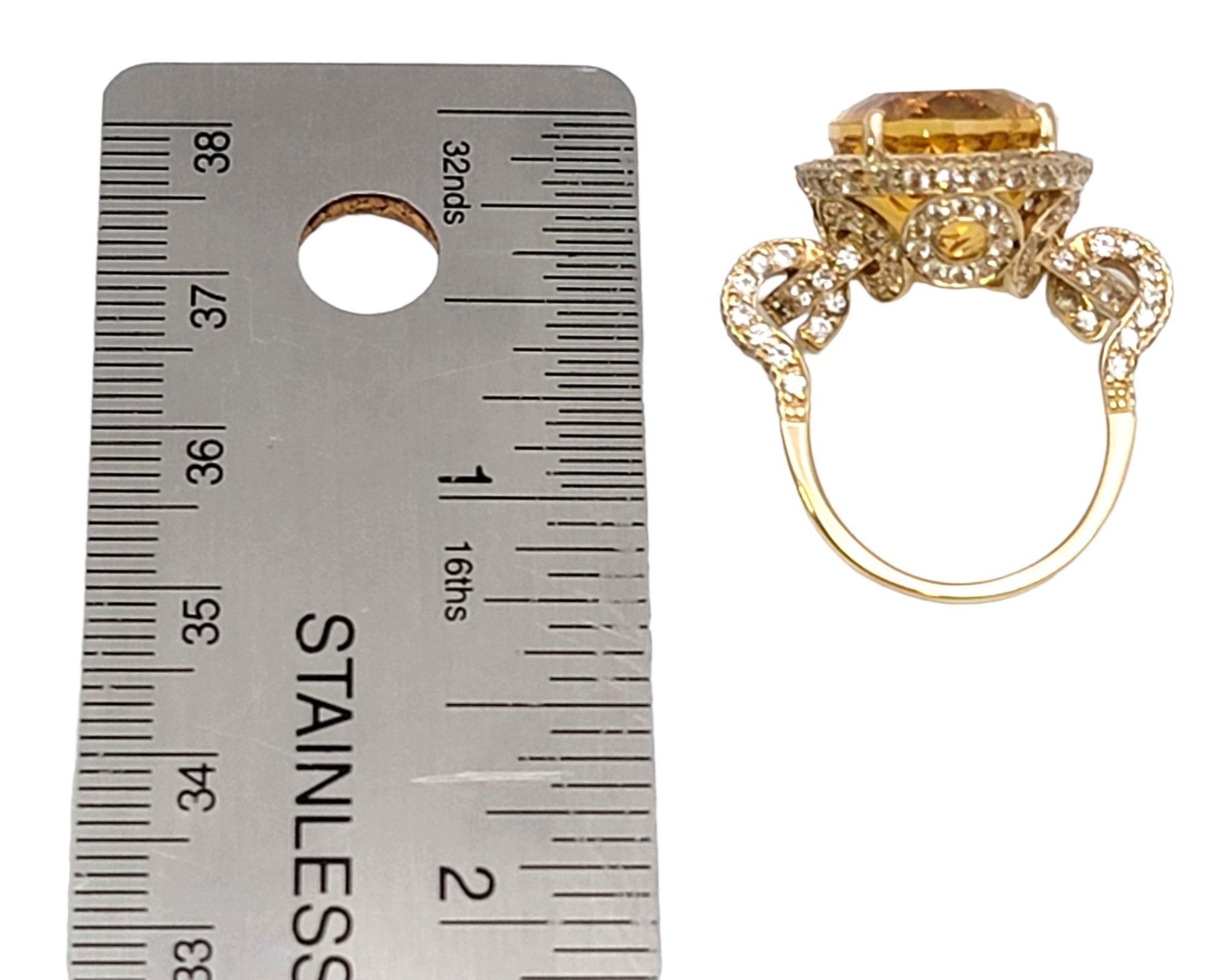 Oval Rocking Natural Citrine and White Sapphire Halo Yellow Gold Cocktail Ring For Sale 8