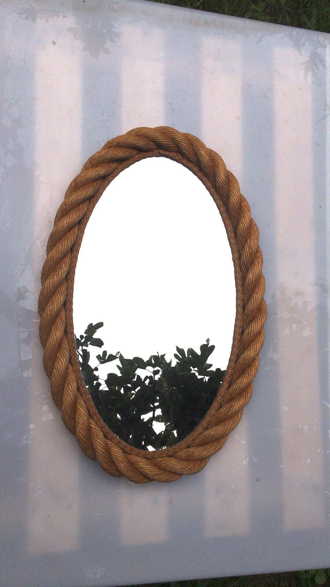 Oval rope mirror Audoux Minet, circa 1960 from South of France.