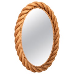 Oval Rope Mirror by Adrien Audoux and Frida Minet - 21.3" (54cm) - France 1950s