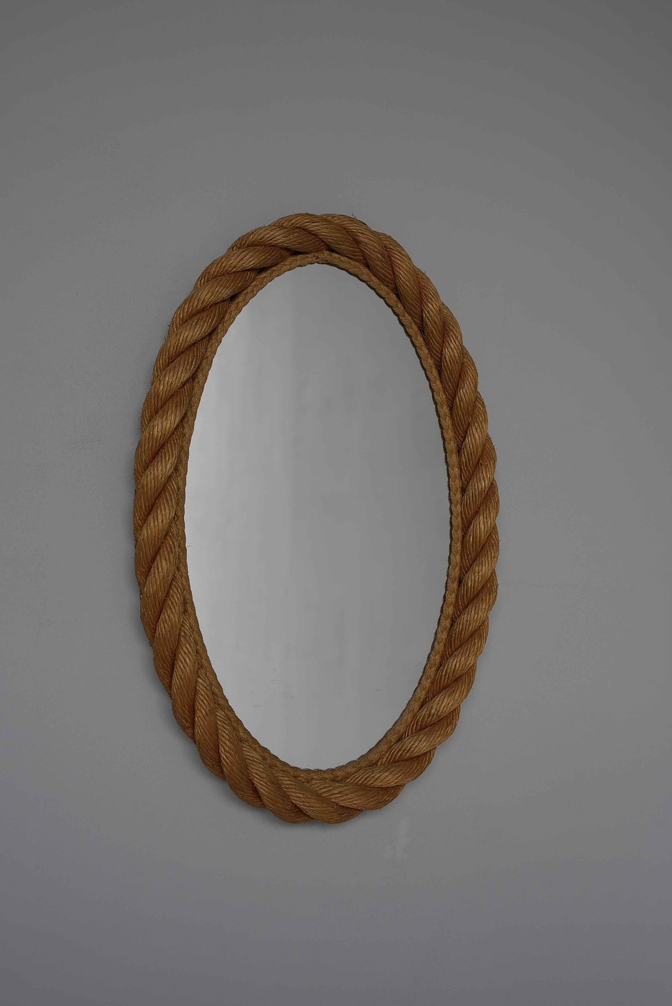 Oval Rope Mirror by Adrien Audoux and Frida Minet, France, 1950s For Sale 4