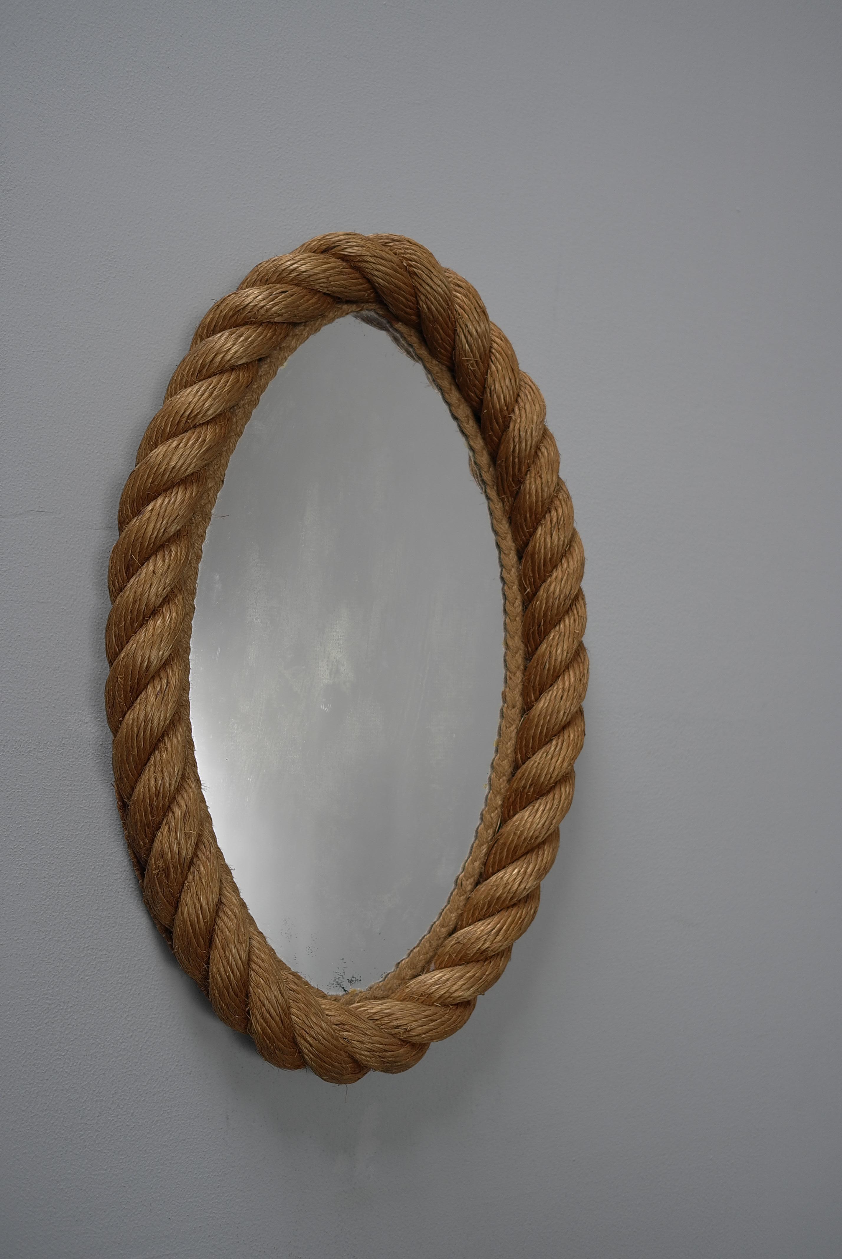Mid-Century moderno Specchio ovale in corda di Adrien Audoux and Frida Minet, Francia, anni '50 in vendita