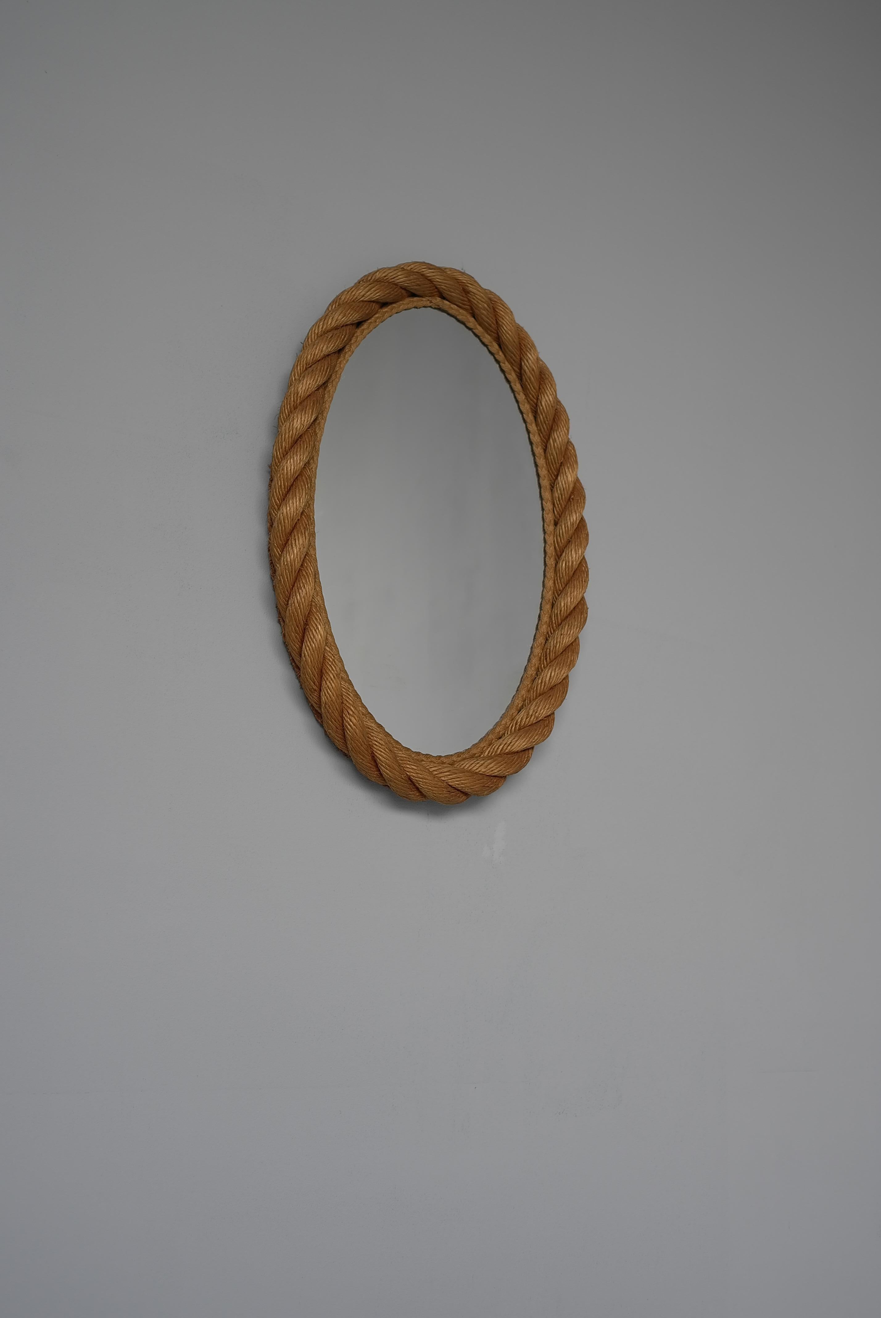 French Oval Rope Mirror by Adrien Audoux and Frida Minet, France, 1950s