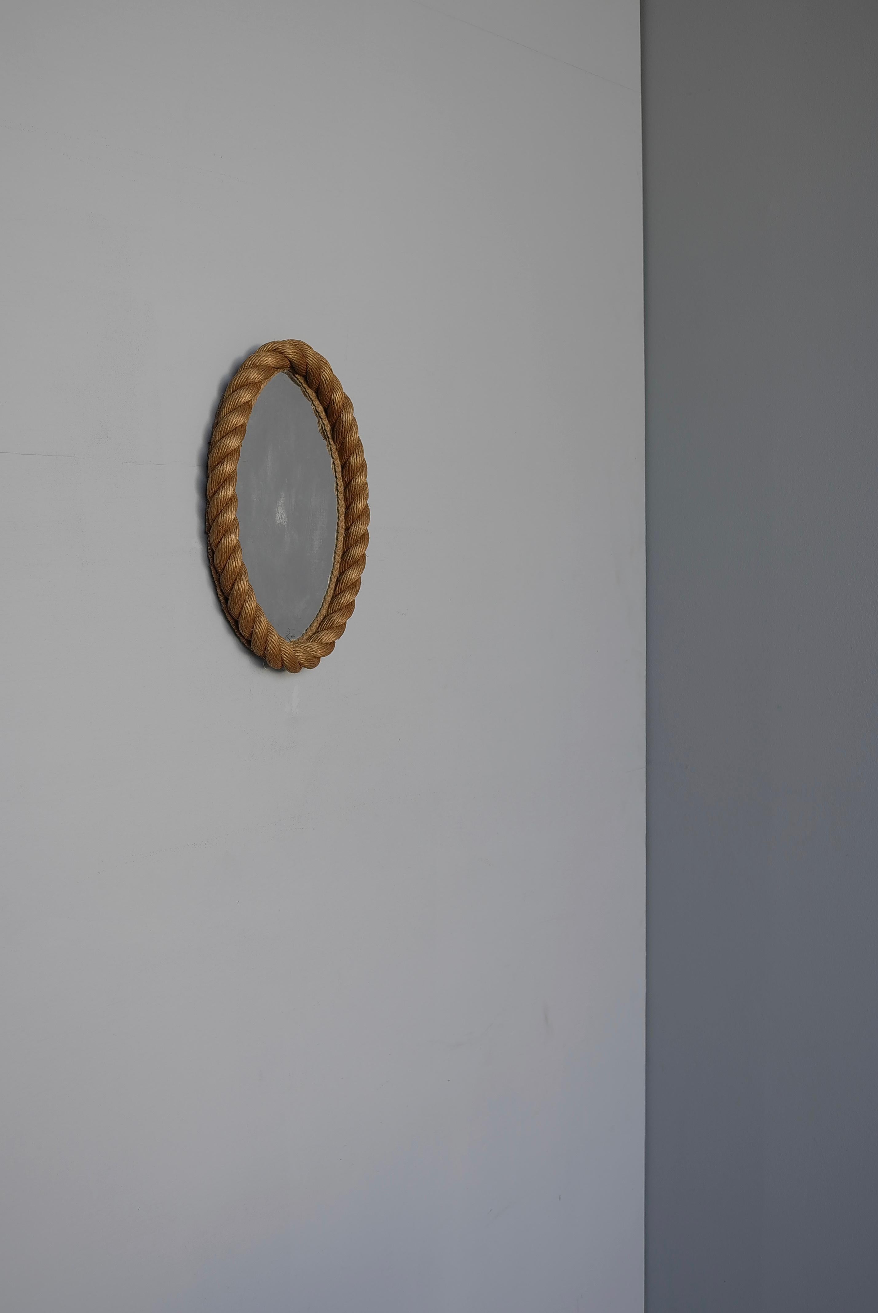 Specchio ovale in corda di Adrien Audoux and Frida Minet, Francia, anni '50 In condizioni buone in vendita a Den Haag, NL