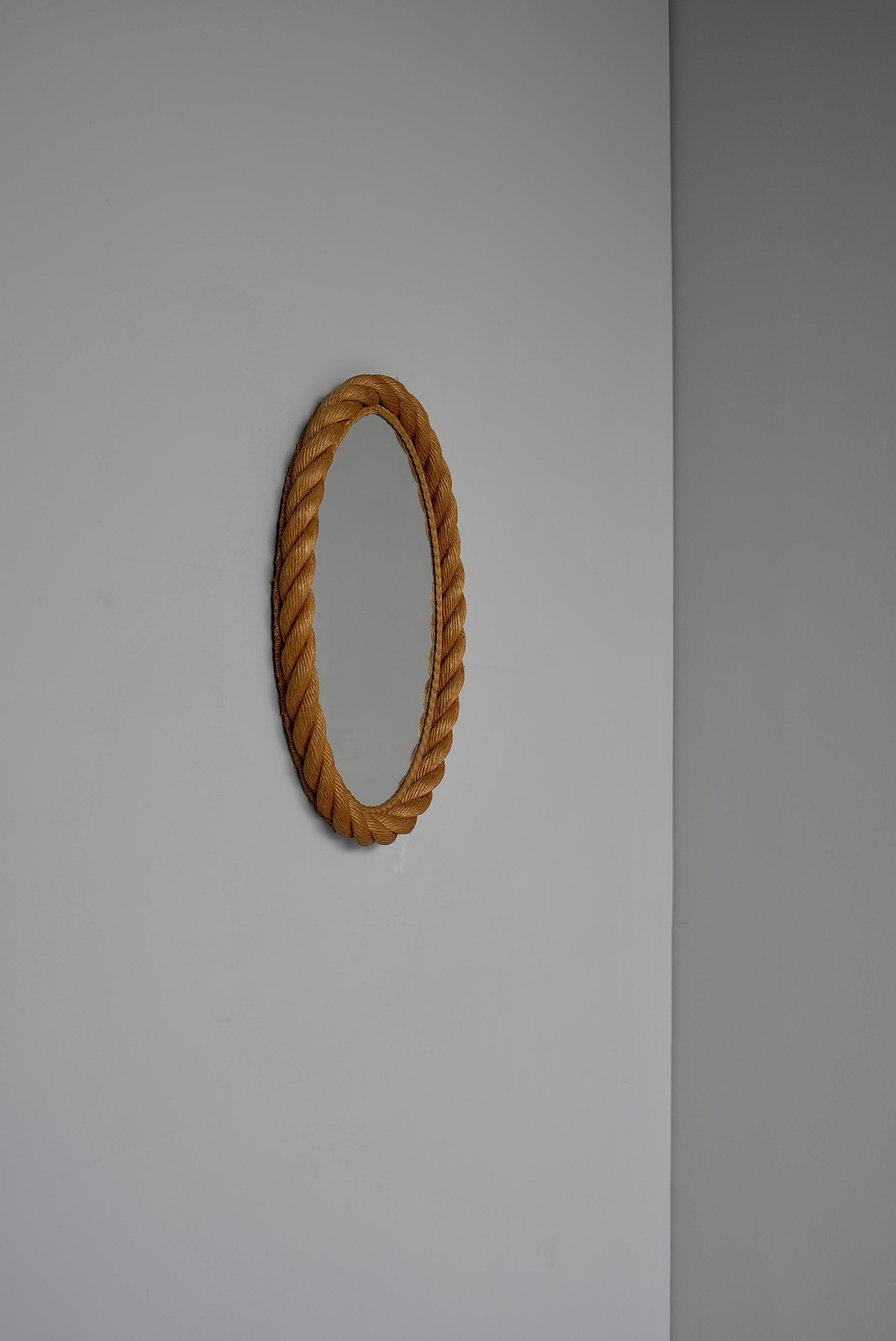 20th Century Oval Rope Mirror by Adrien Audoux and Frida Minet, France, 1950s