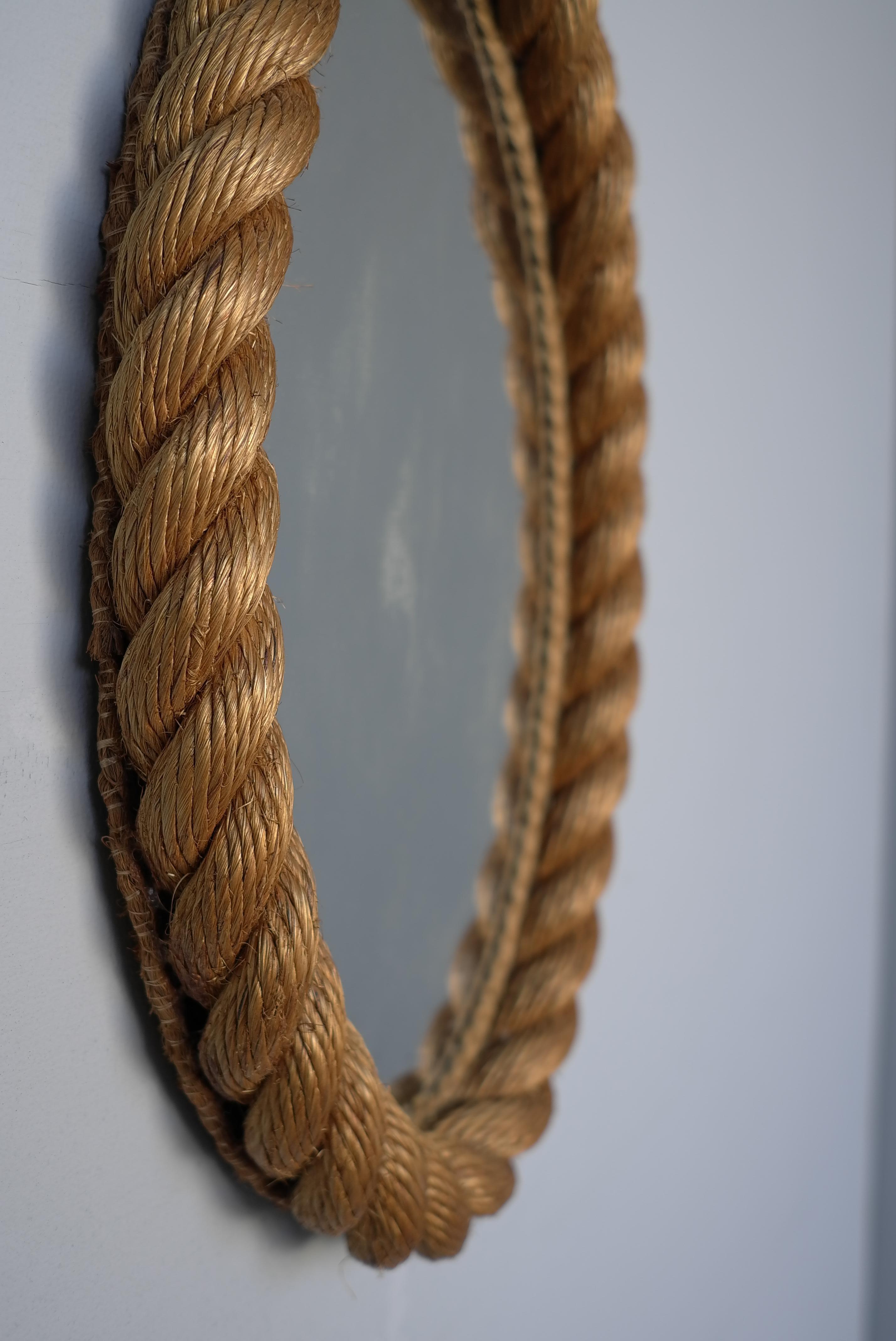 XX secolo Specchio ovale in corda di Adrien Audoux and Frida Minet, Francia, anni '50 in vendita