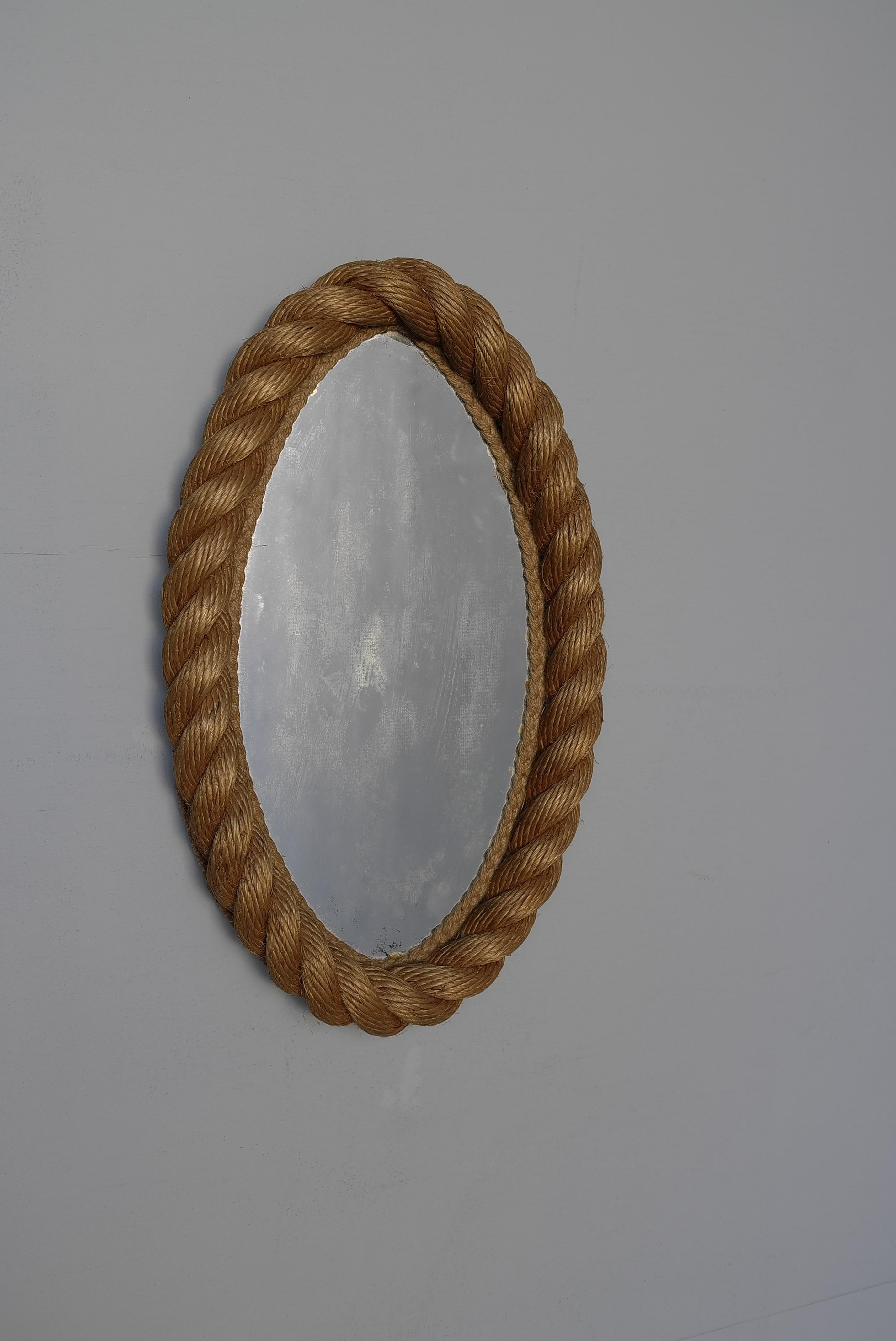 Corda Specchio ovale in corda di Adrien Audoux and Frida Minet, Francia, anni '50 in vendita