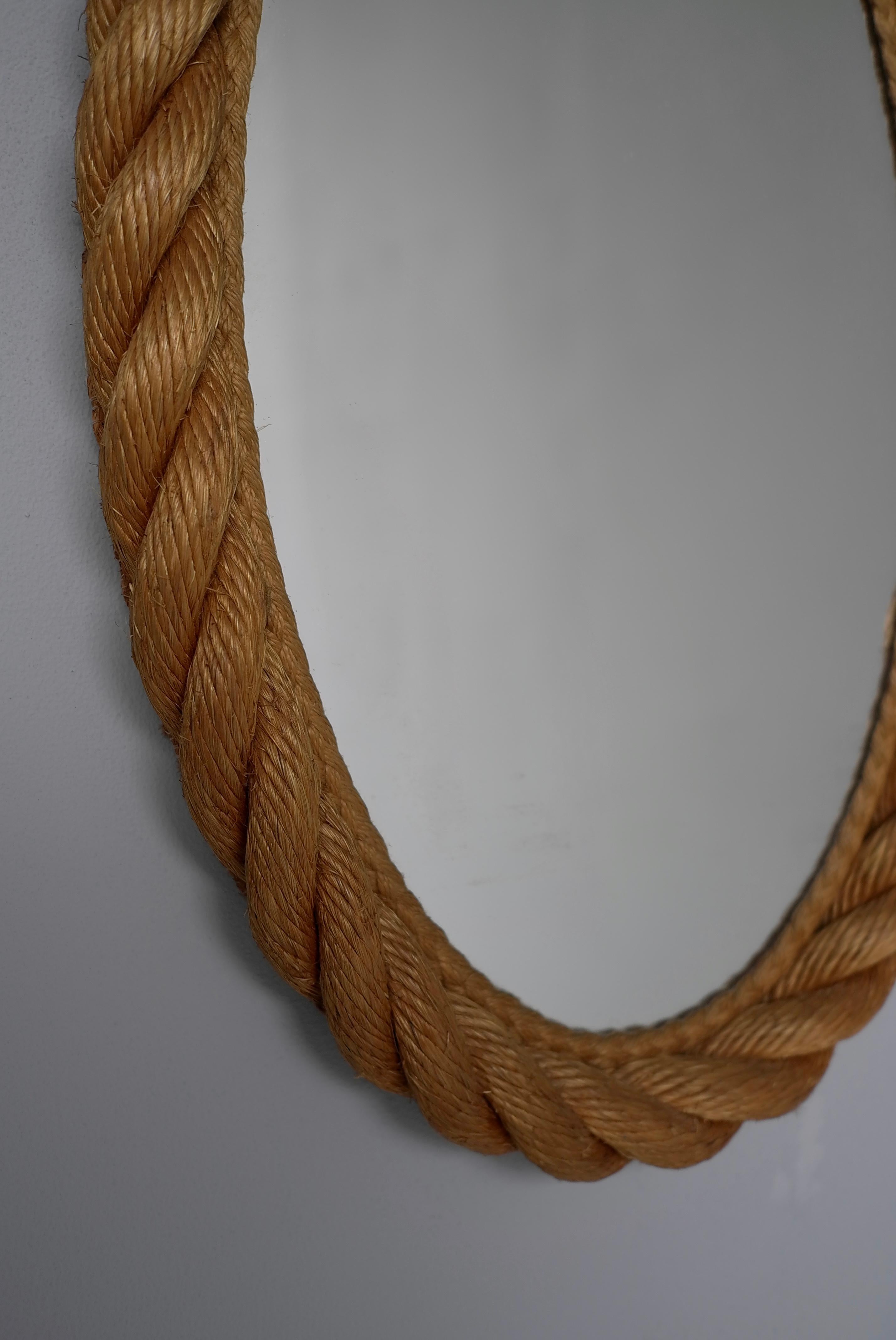Oval Rope Mirror by Adrien Audoux and Frida Minet, France, 1950s For Sale 3