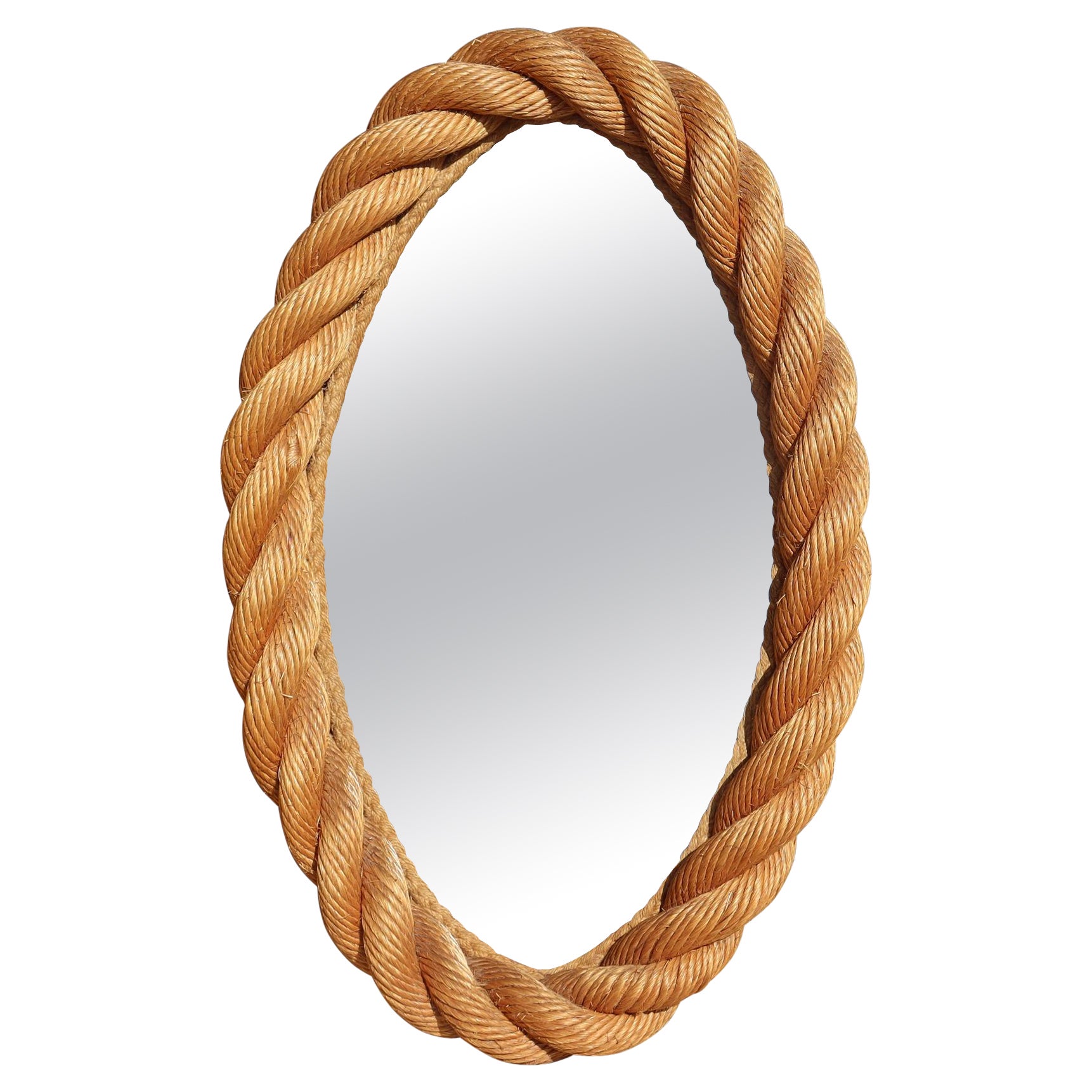 Specchio ovale con corda di Audoux Minnet, anni '60 in vendita
