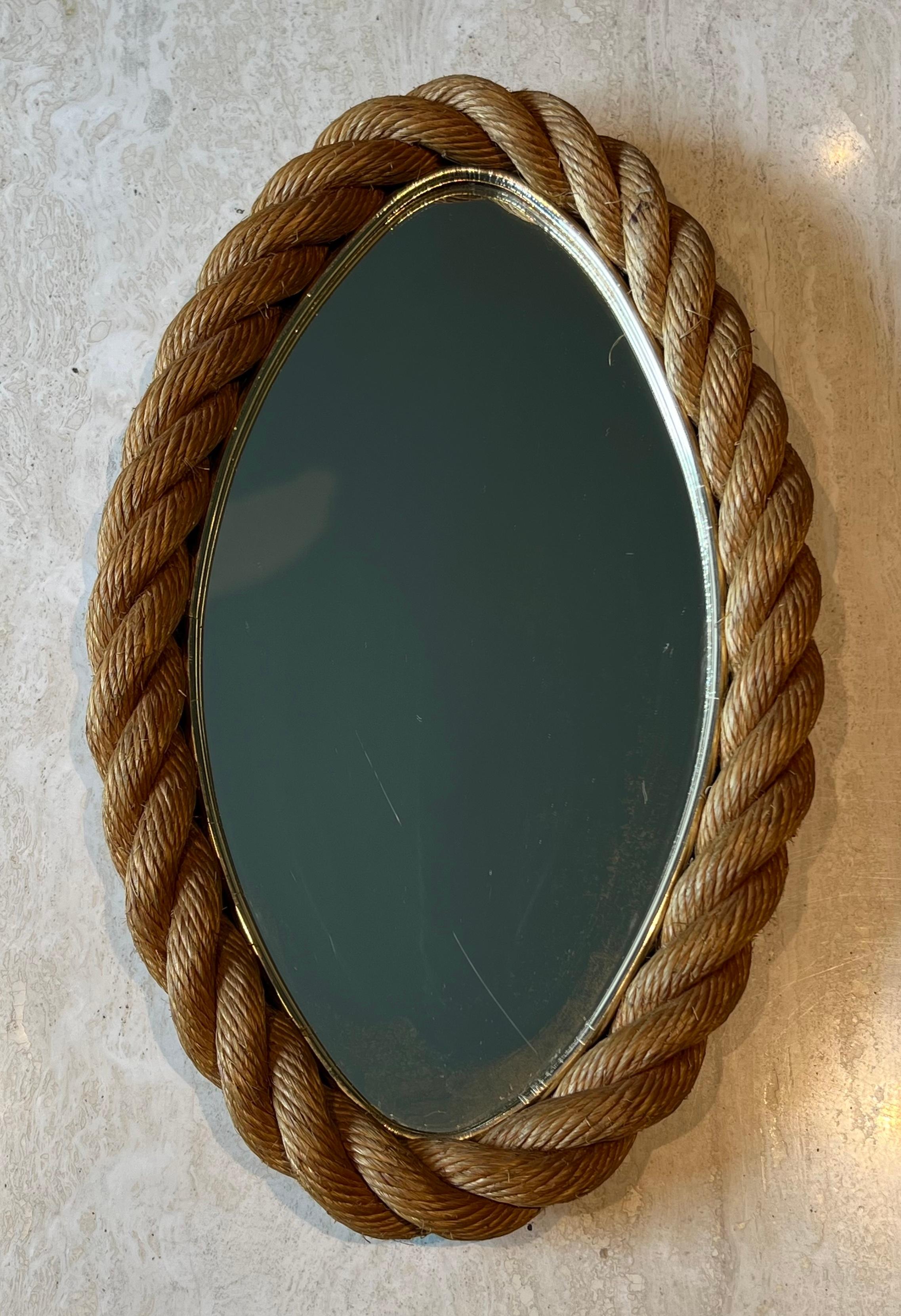 Oval Rope Mirror in the Style of Adrien Audoux and Frida Minet. Circa 1950 im Angebot 5