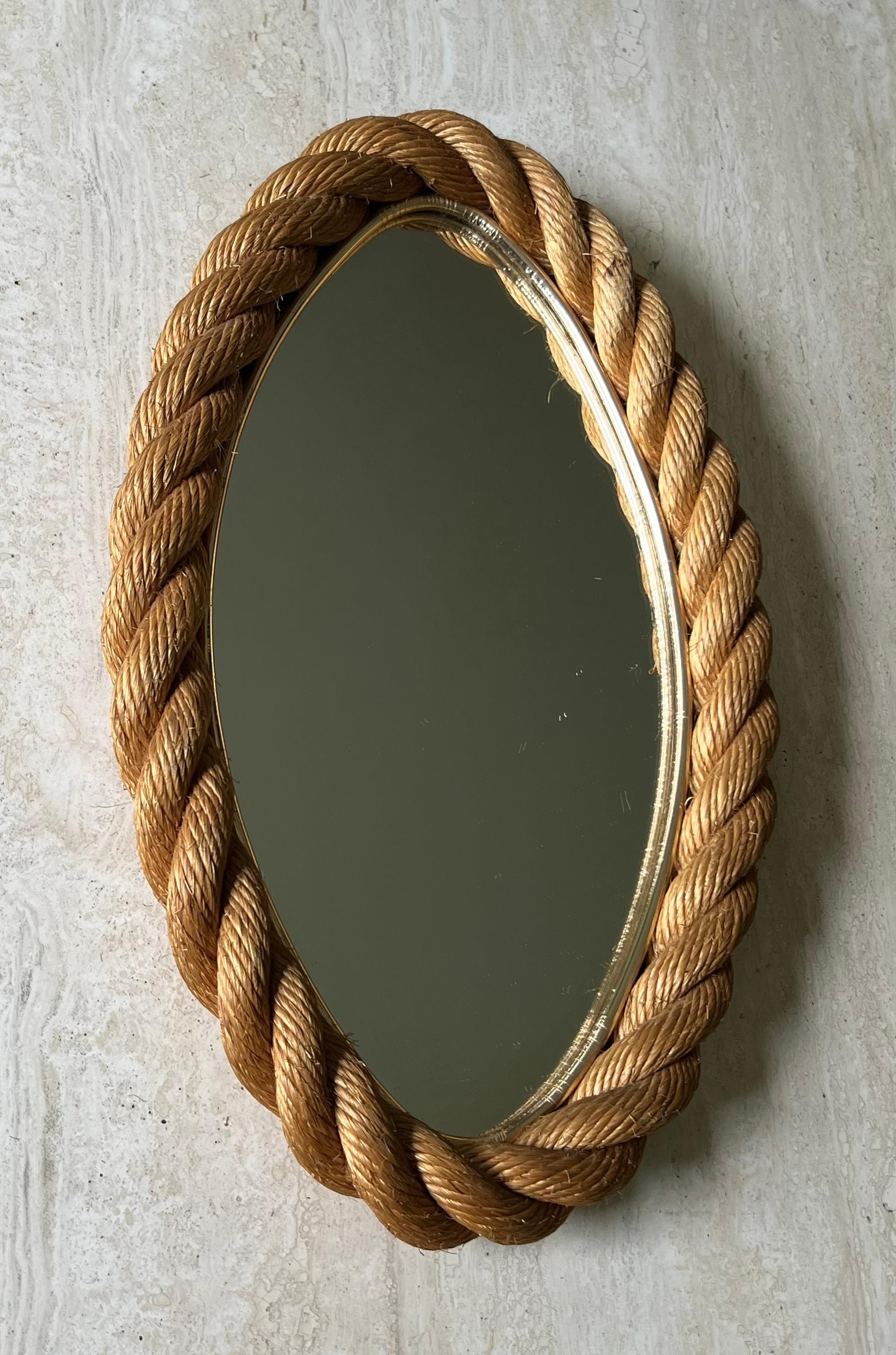 Oval Rope Mirror in the Style of Adrien Audoux and Frida Minet. Circa 1950 im Angebot 6