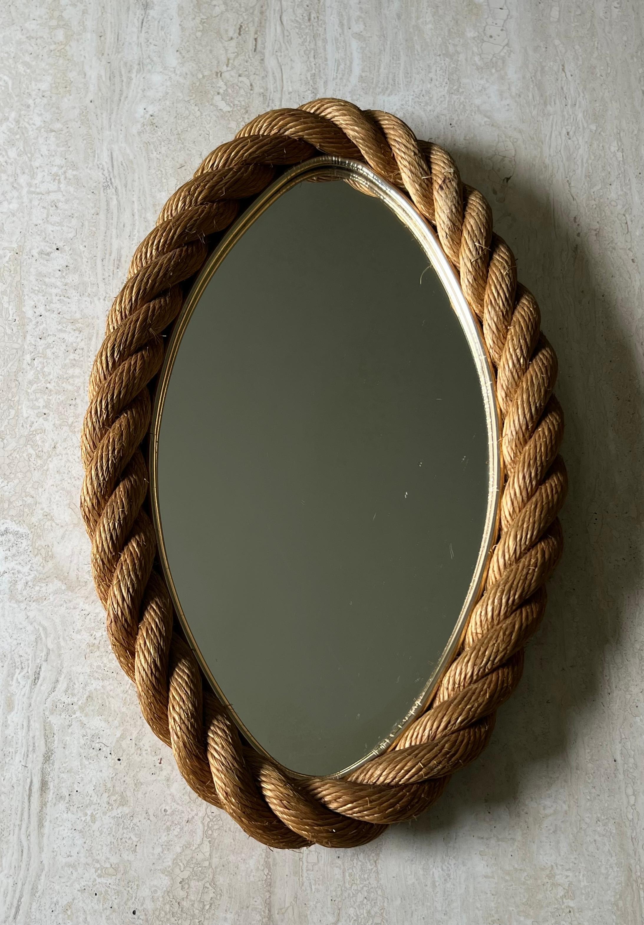 Oval Rope Mirror in the Style of Adrien Audoux and Frida Minet. Circa 1950 im Angebot 7
