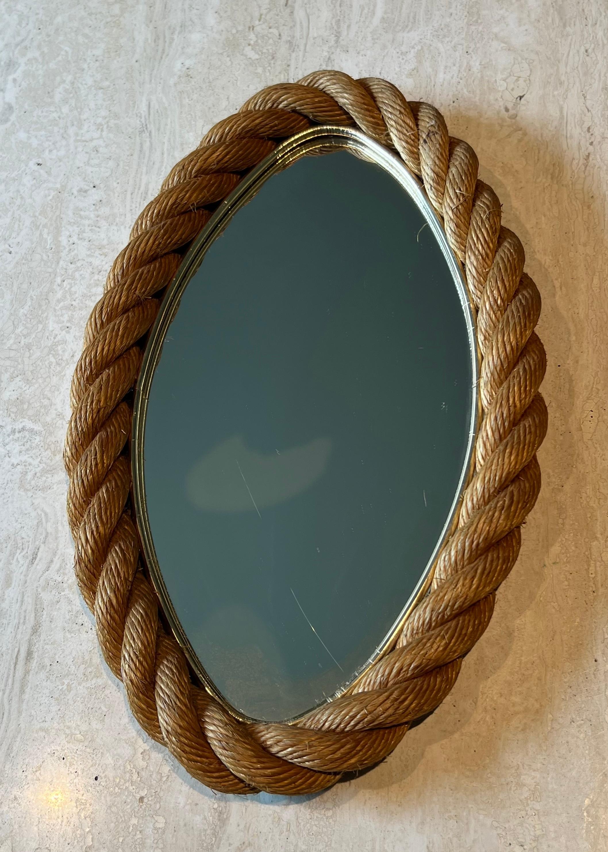 Oval Rope Mirror in the Style of Adrien Audoux and Frida Minet. Circa 1950 im Angebot 13