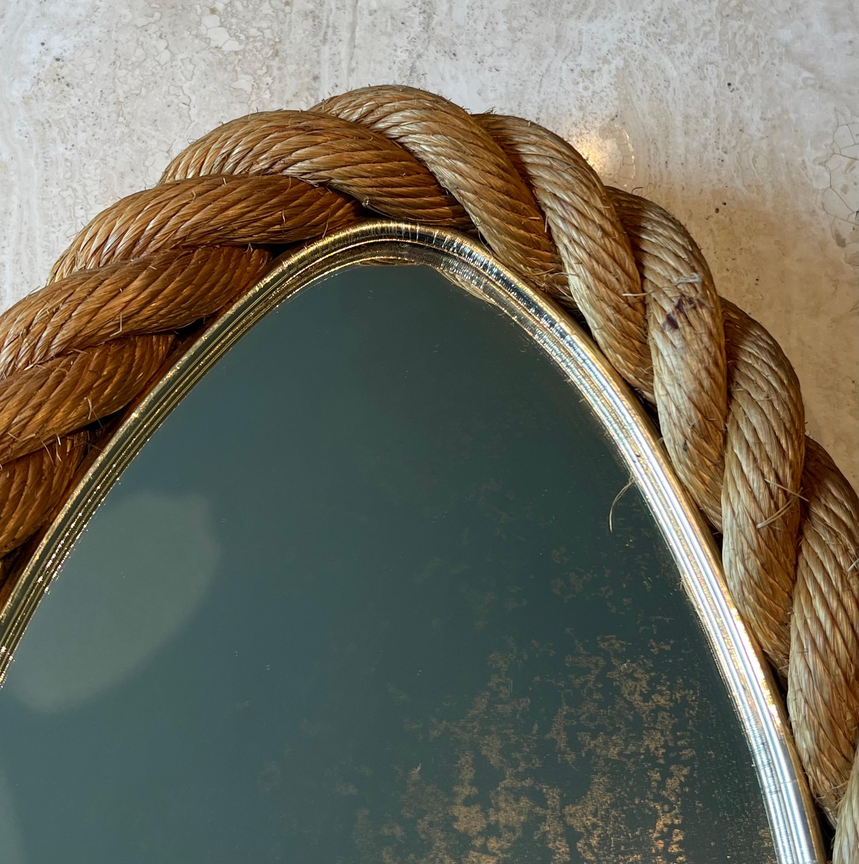 Oval Rope Mirror in the Style of Adrien Audoux and Frida Minet. Circa 1950 (Französisch) im Angebot