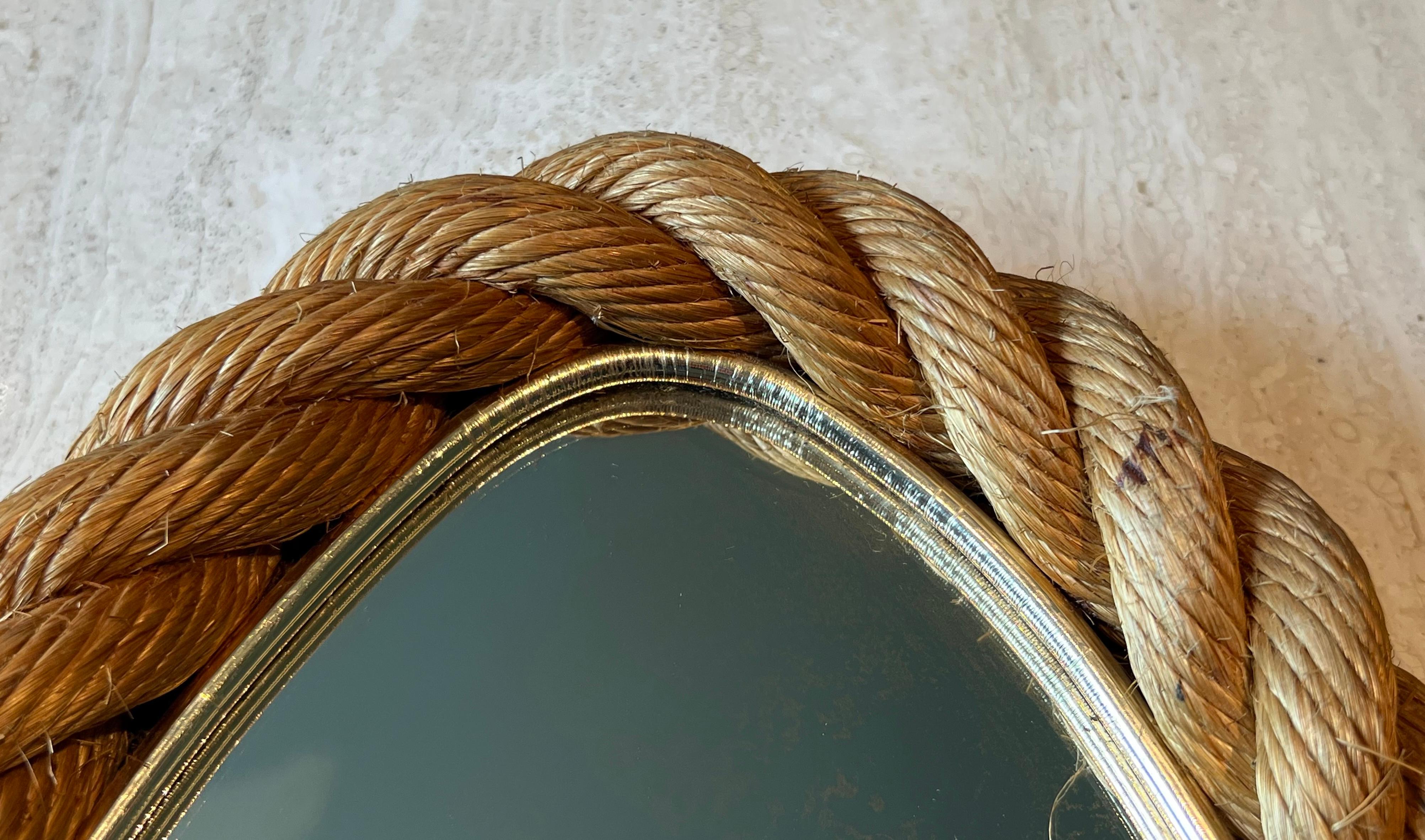 Oval Rope Mirror in the Style of Adrien Audoux and Frida Minet. Circa 1950 im Zustand „Gut“ im Angebot in Marcq-en-Barœul, Hauts-de-France