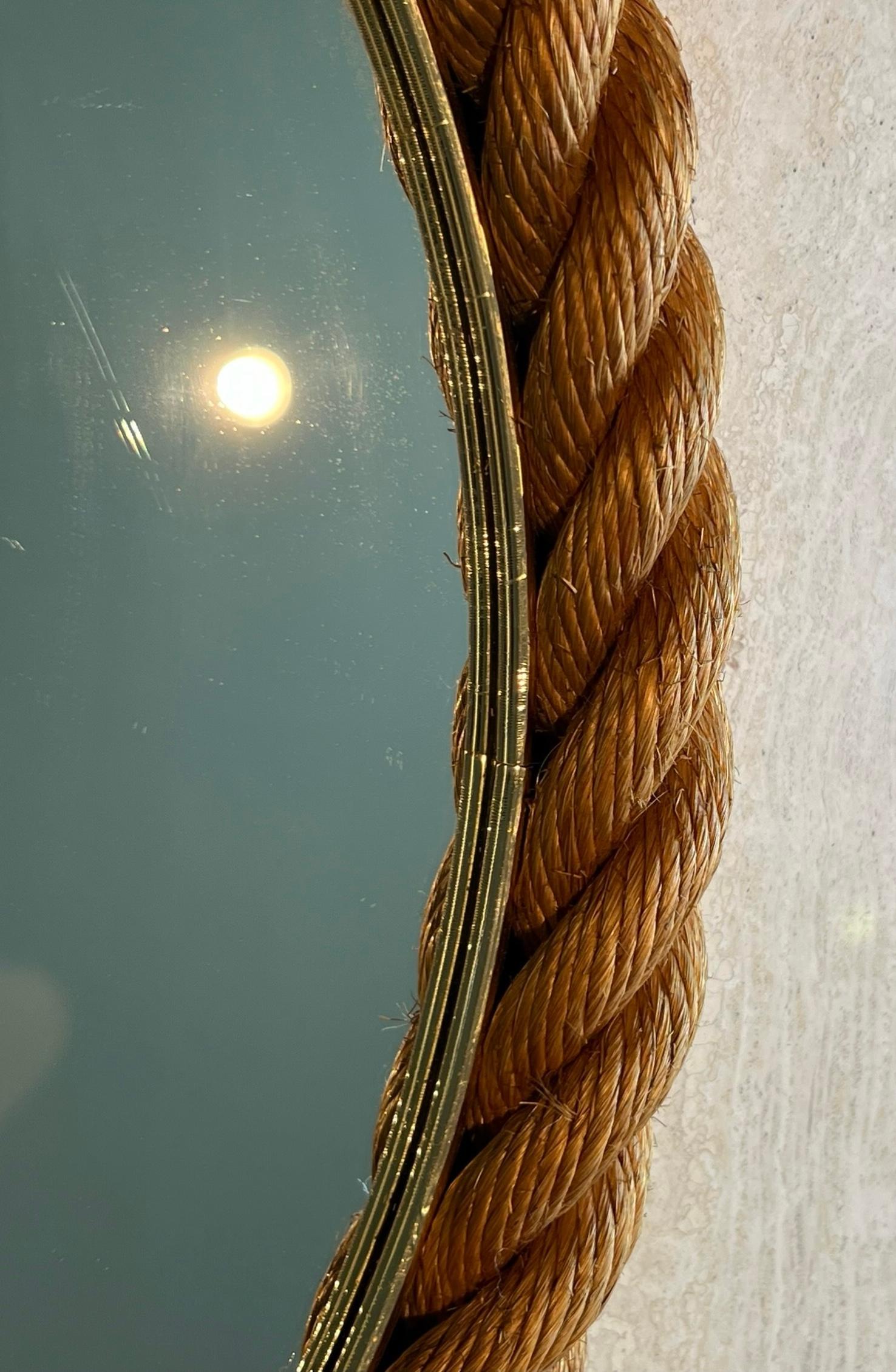 Oval Rope Mirror in the Style of Adrien Audoux and Frida Minet. Circa 1950 (Mitte des 20. Jahrhunderts) im Angebot