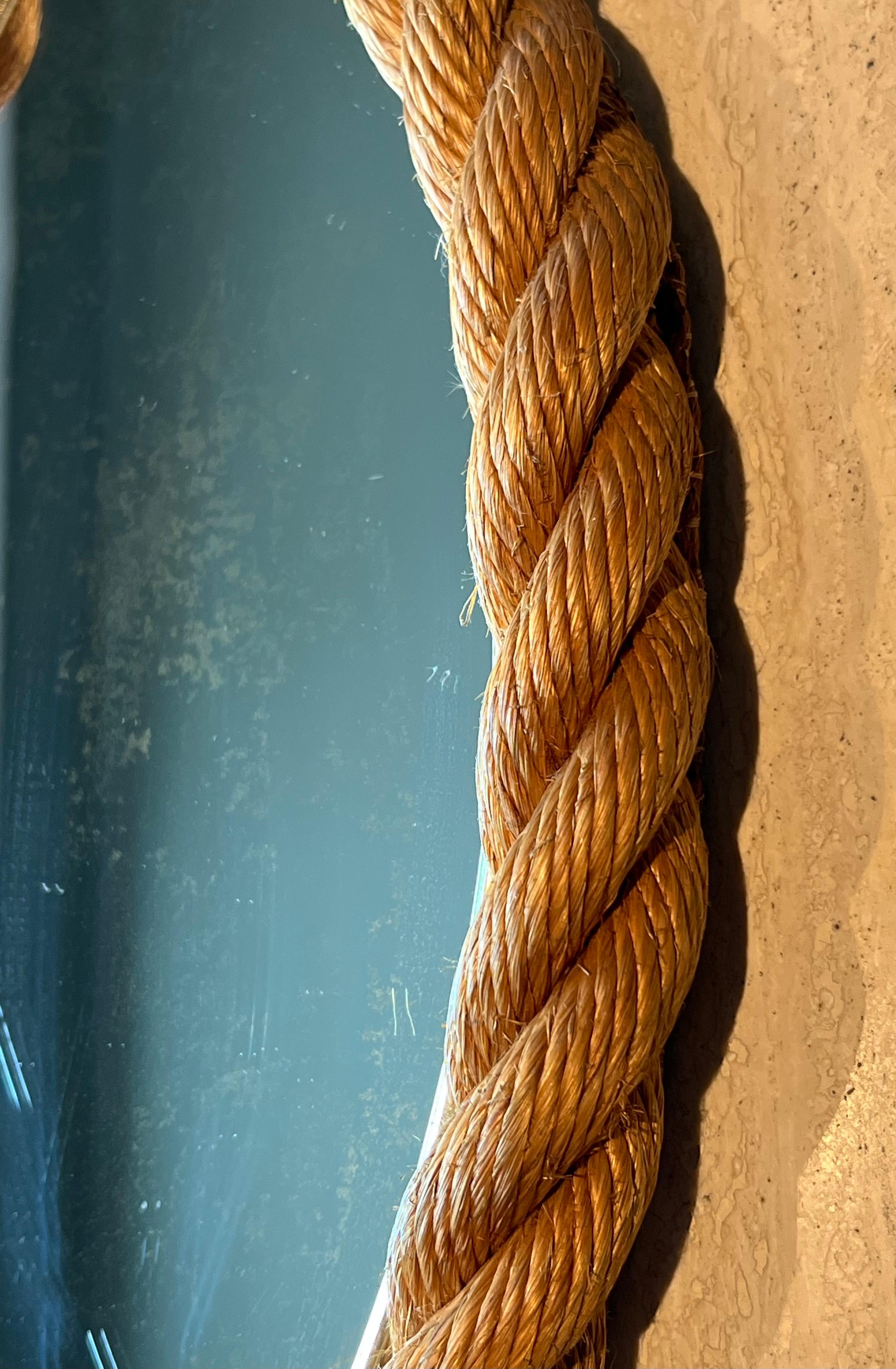 Oval Rope Mirror in the Style of Adrien Audoux and Frida Minet. Circa 1950 (Seil) im Angebot