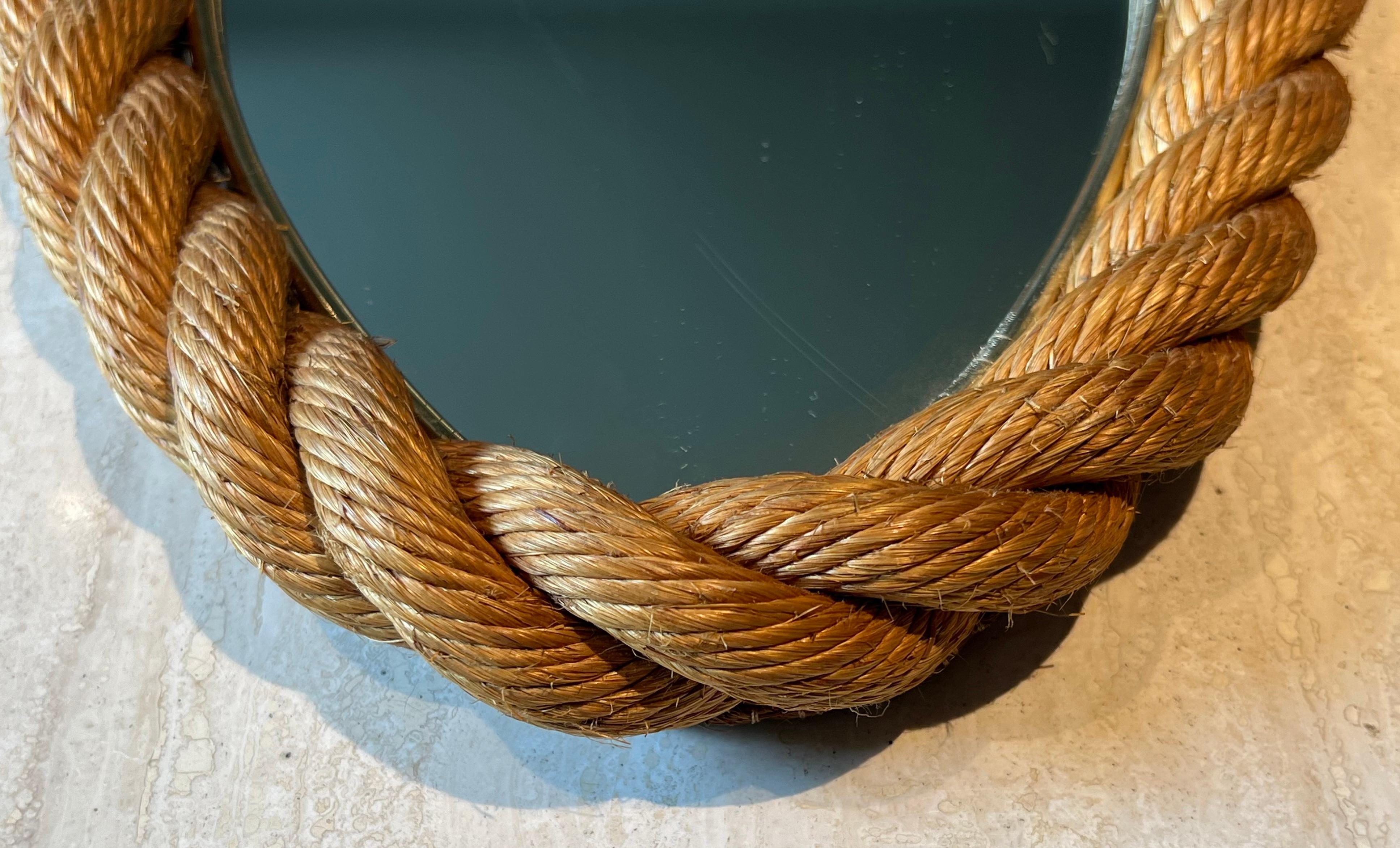 Oval Rope Mirror in the Style of Adrien Audoux and Frida Minet. Circa 1950 im Angebot 1
