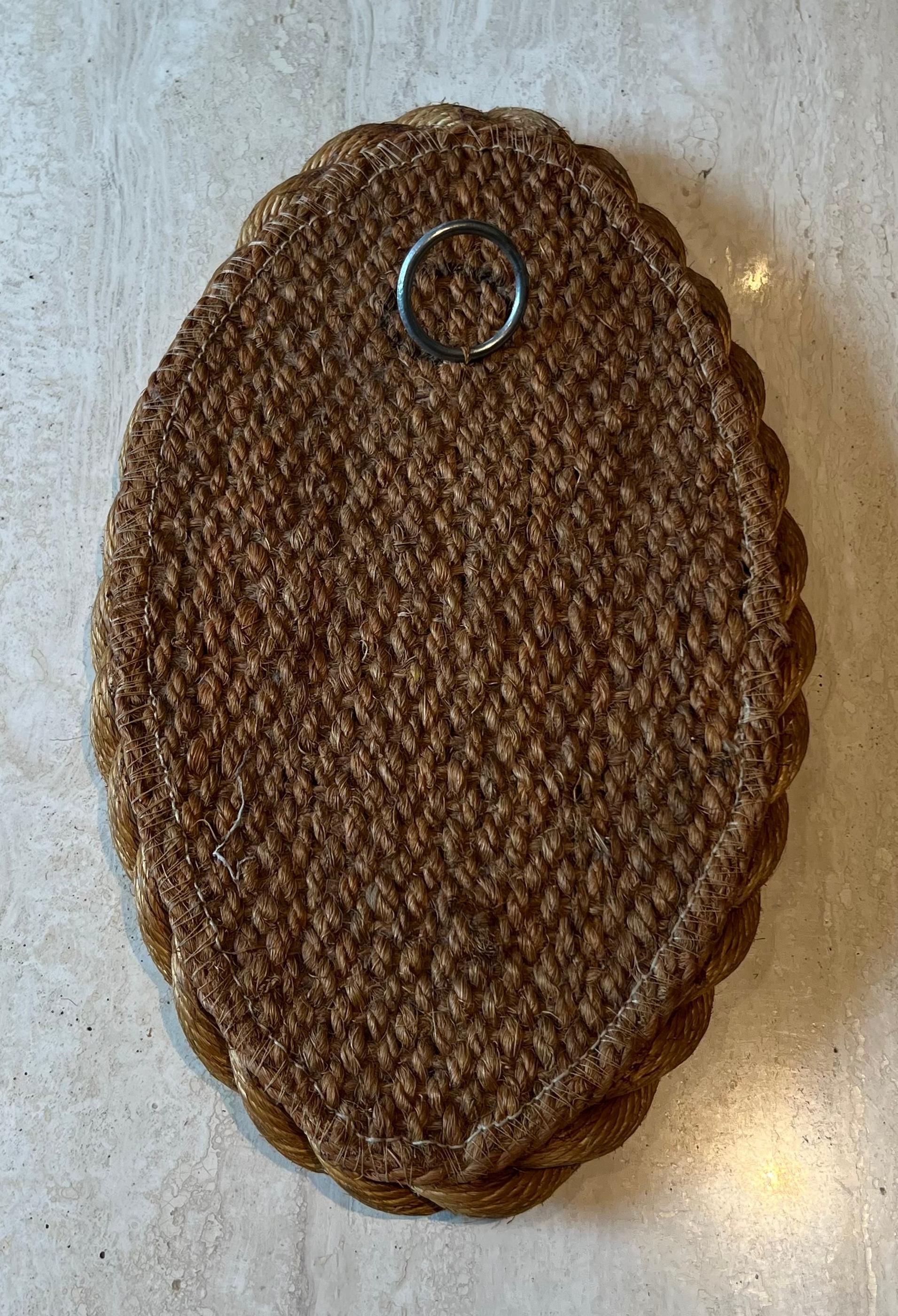 Oval Rope Mirror in the Style of Adrien Audoux and Frida Minet. Circa 1950 im Angebot 2