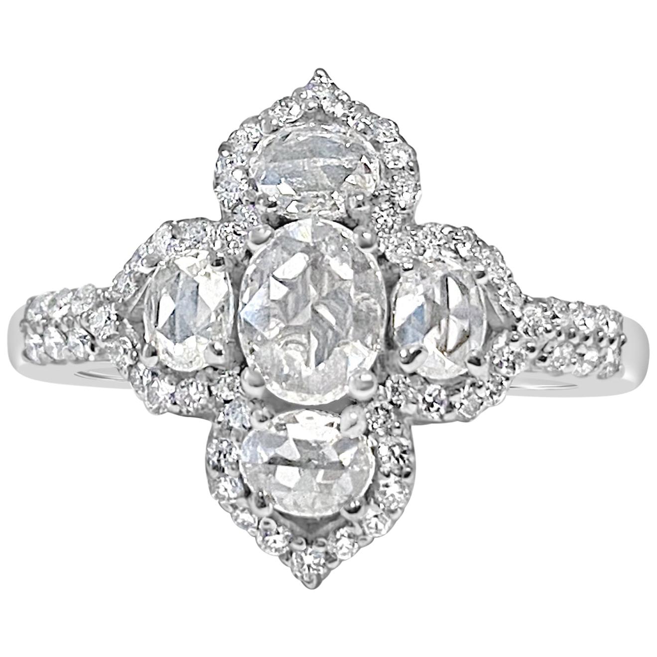 Oval Rose Cut Diamond and Round Brilliant Diamond Ring