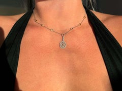 Oval Rose Cut Diamond Double Halo Necklace 2 Tone 18k White and Rose Gold