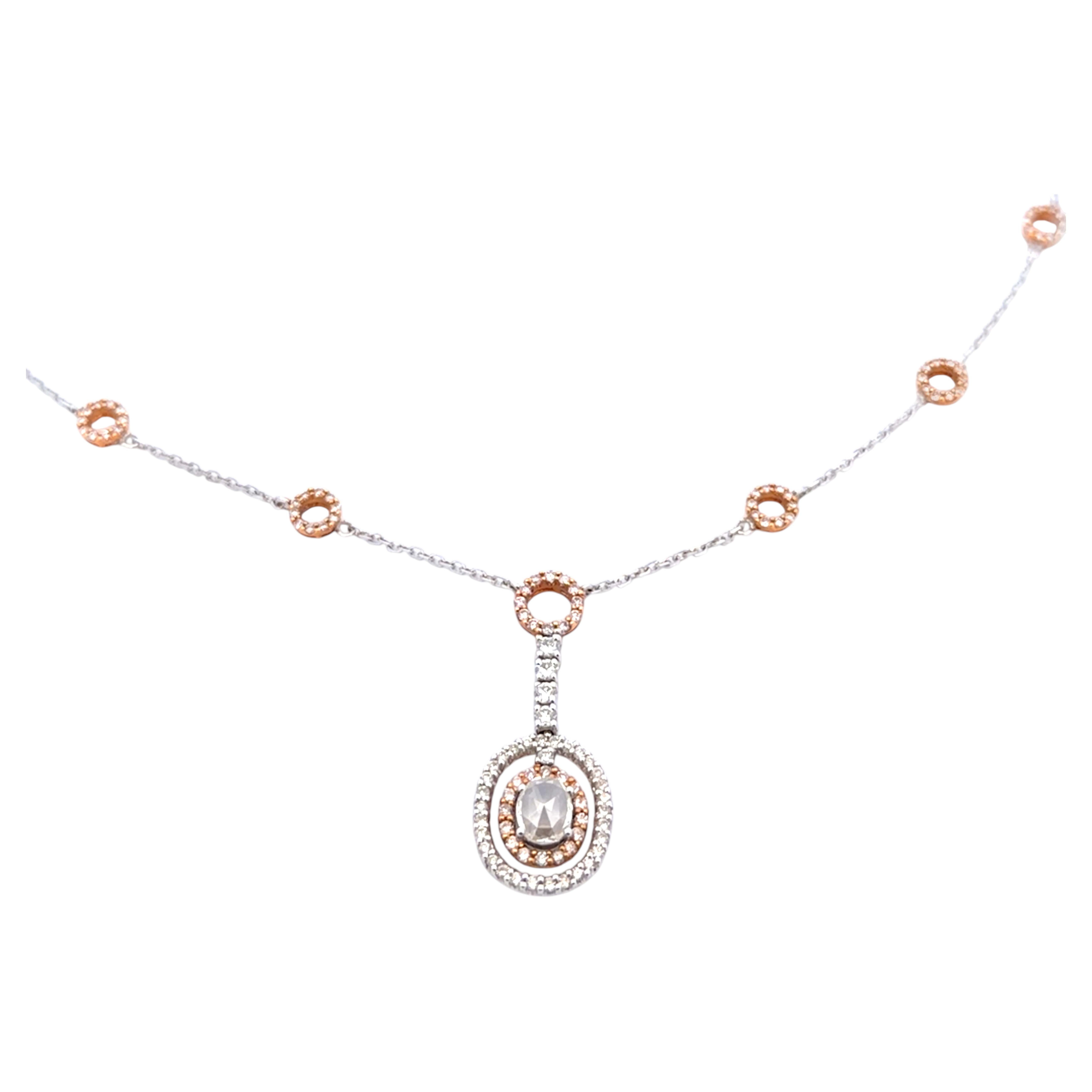 Collana a doppio giro di diamanti ovali taglio rosa in oro bianco e rosa 18 carati a 2 toni