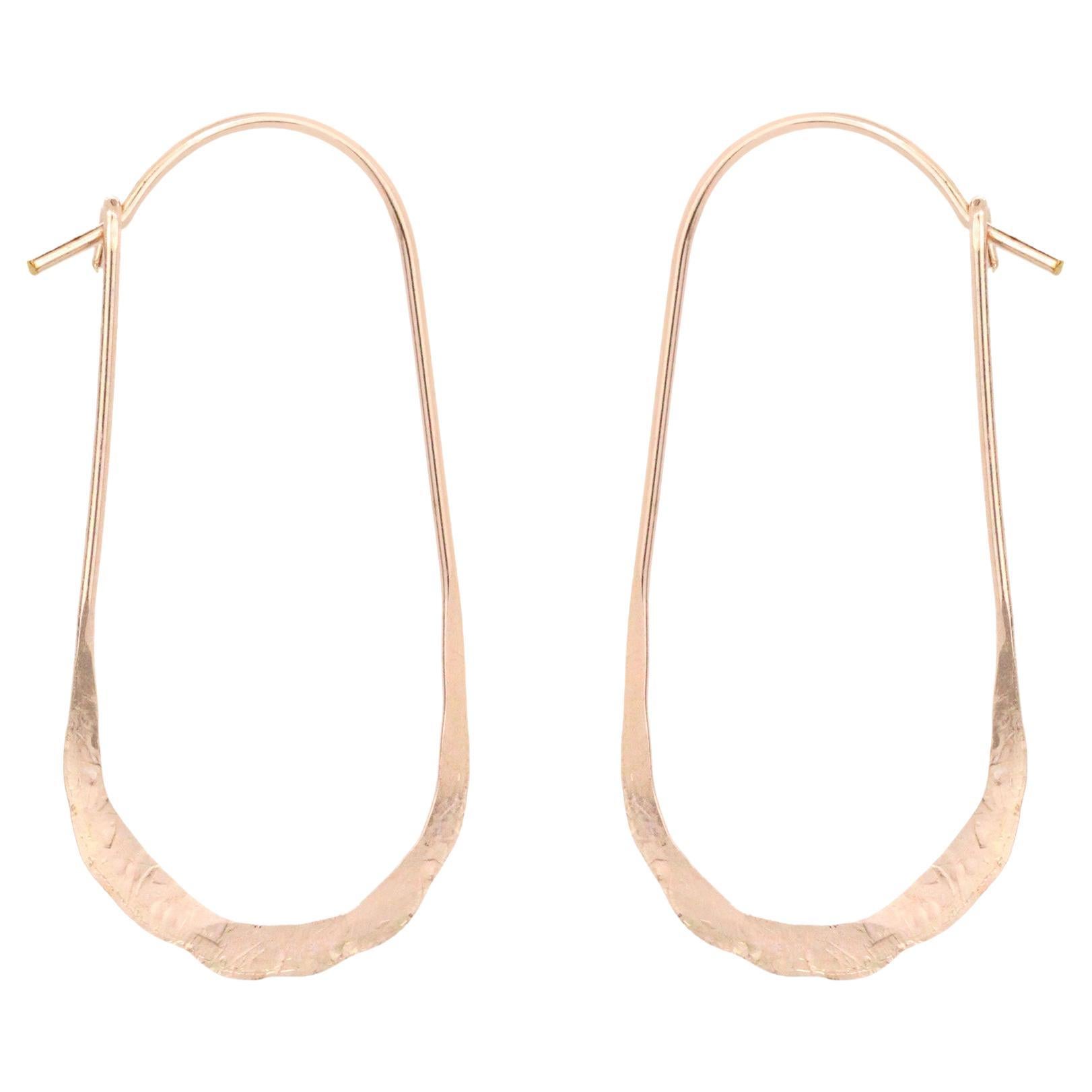 Oval Rose Gold Delicate Wire Hoop Earrings in 14K Gold For Sale