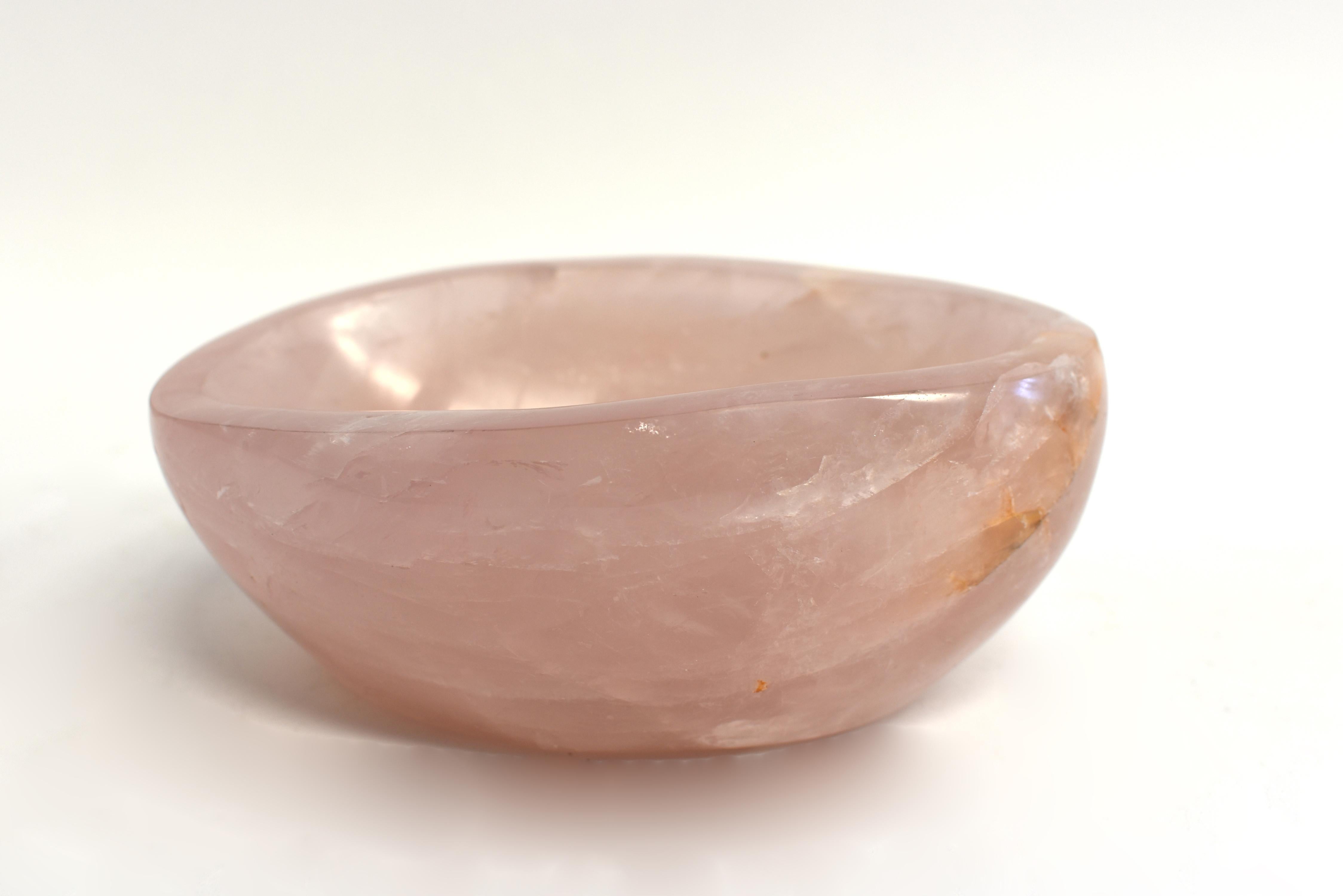 Oval Rose Quartz Bowl 6 Lb In Good Condition For Sale In Somis, CA