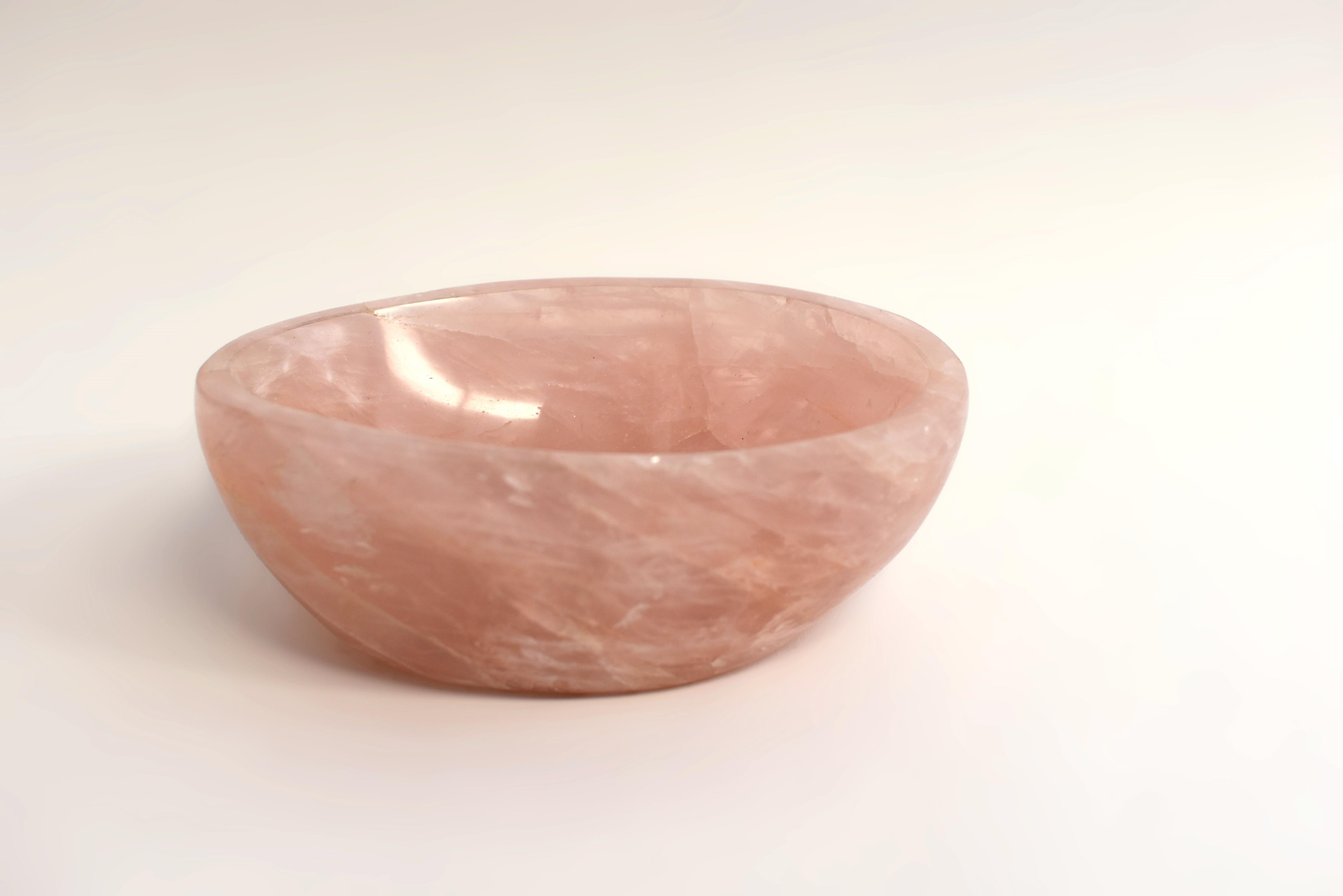 Hand-Carved Oval Rose Quartz Bowl 7.25