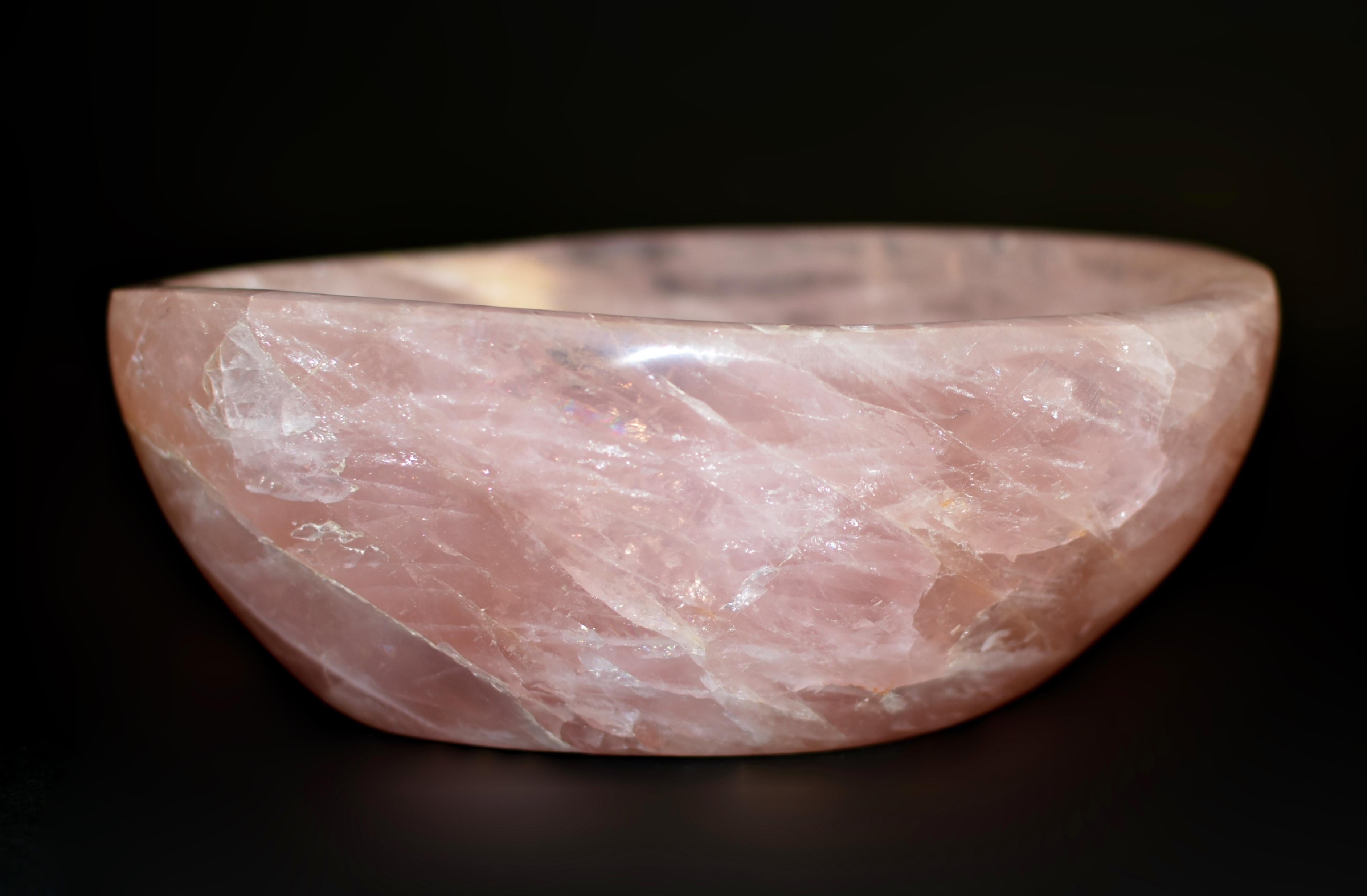 20th Century Oval Rose Quartz Bowl 7.25