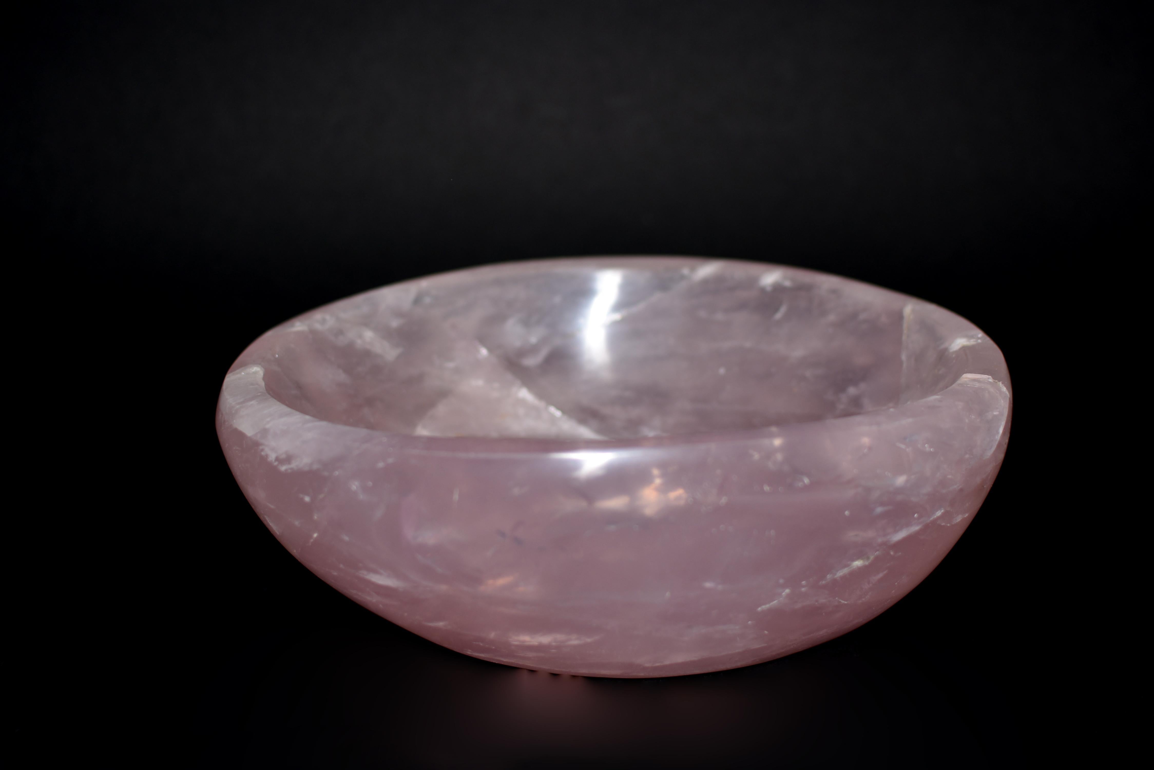 Malagasy Oval Rose Quartz Bowl 5 lb For Sale