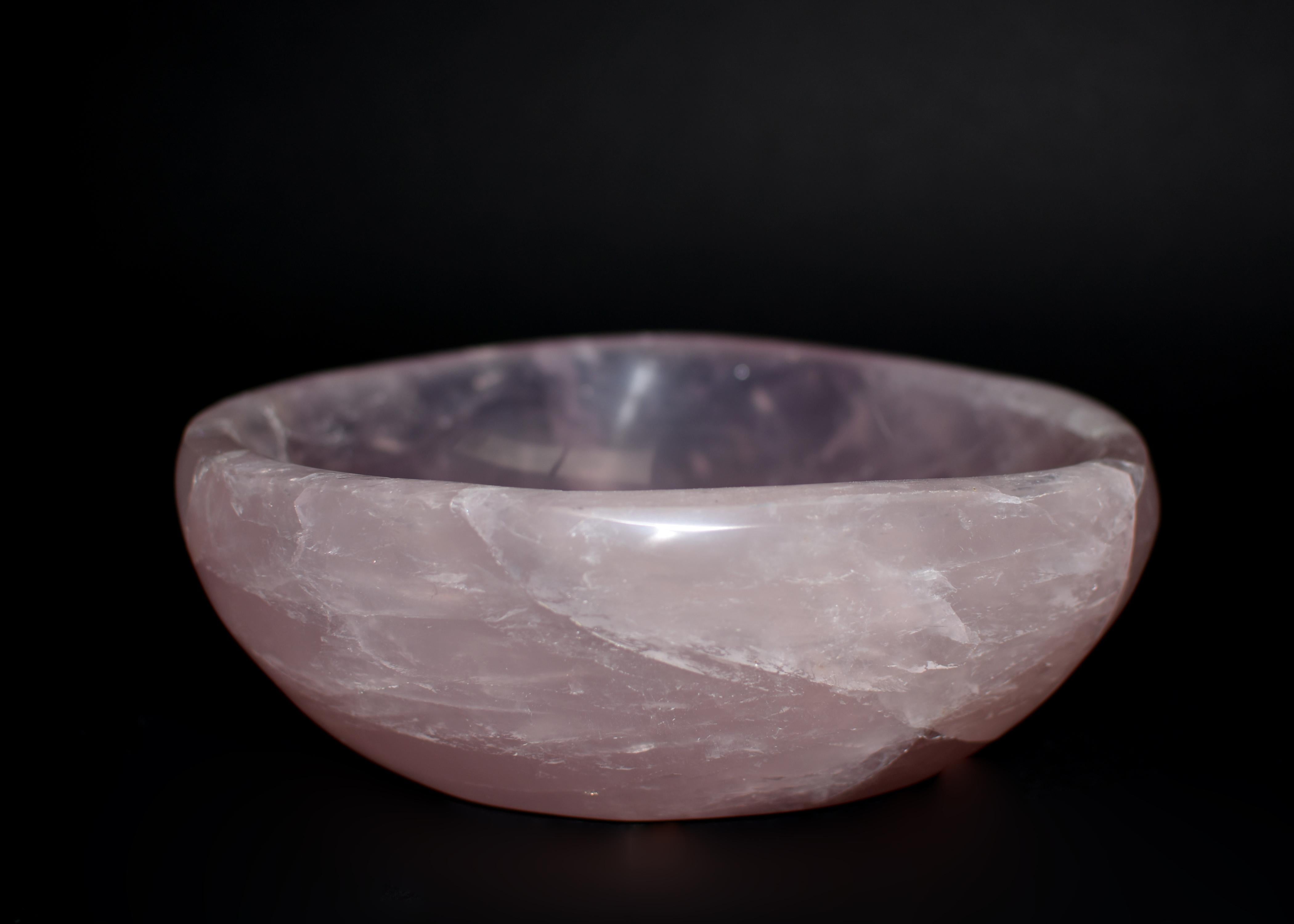 Oval Rose Quartz Bowl 5 lb In Good Condition For Sale In Somis, CA