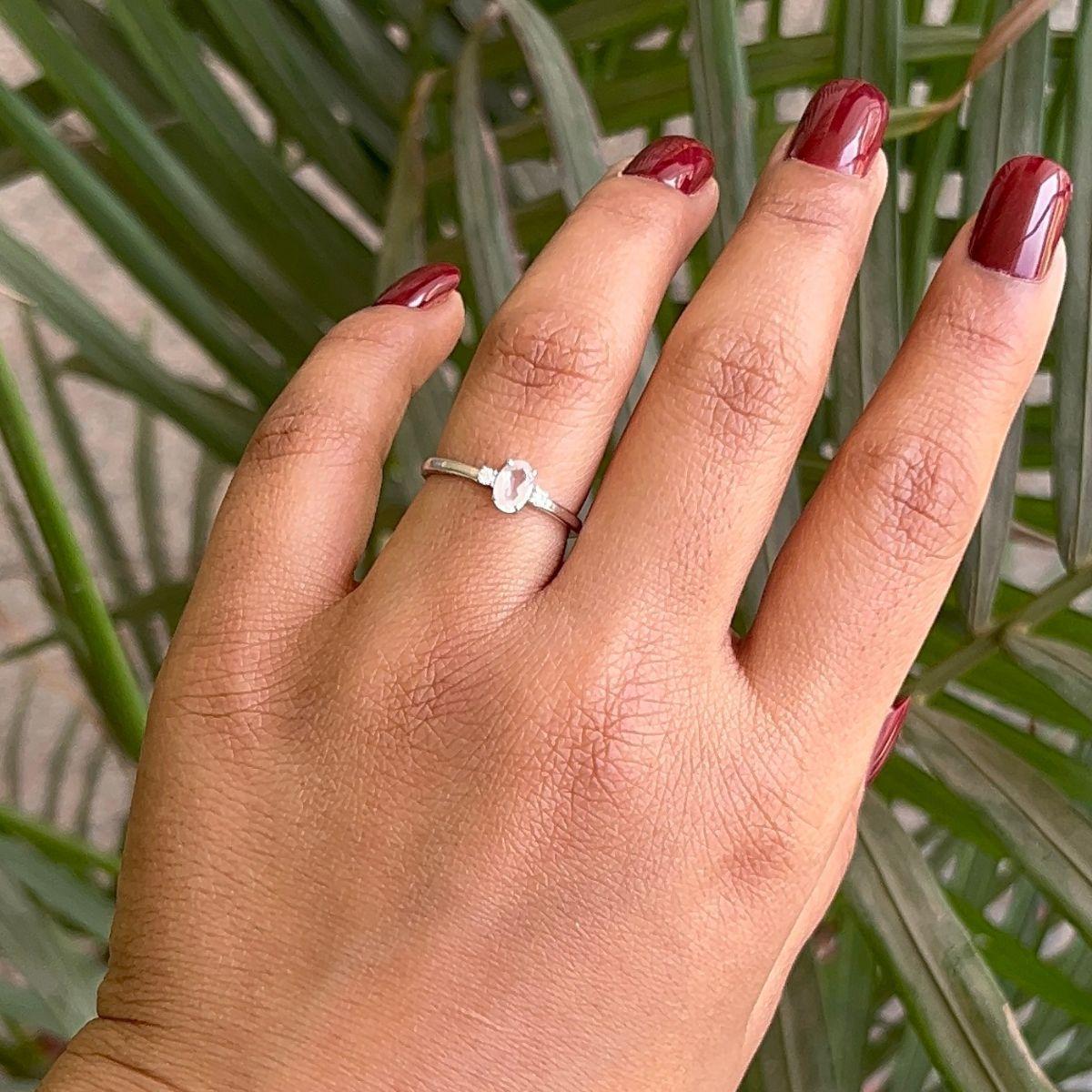 For Sale:  Oval Rose Quartz & CZ Single Stone Ring in 925 Sterling Silver for Girlfriend 4