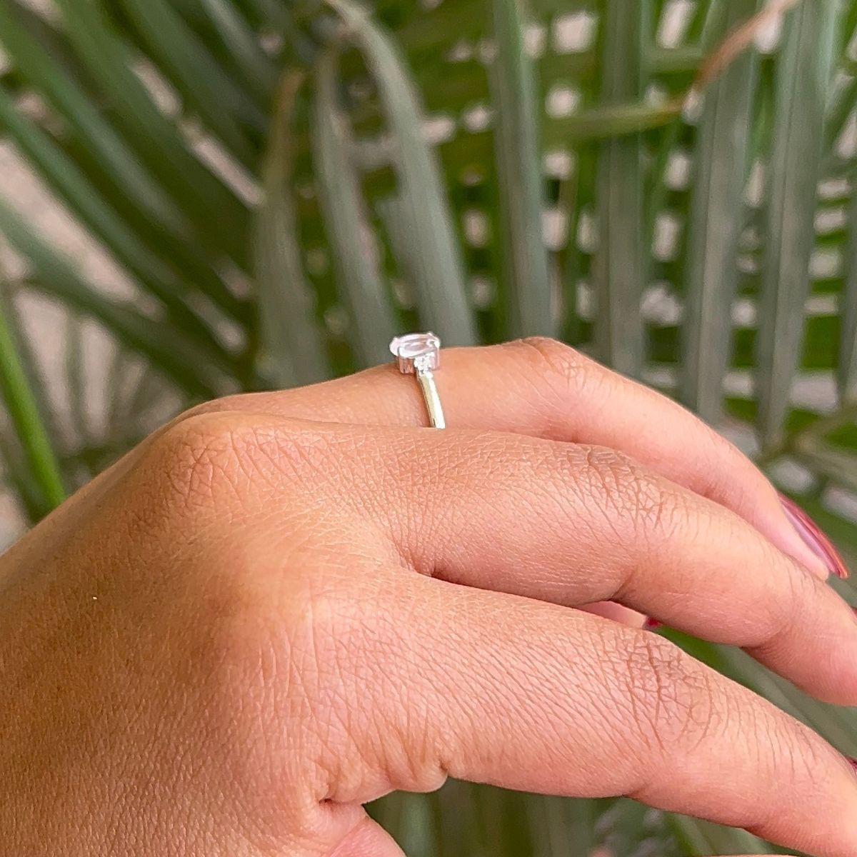 For Sale:  Oval Rose Quartz & CZ Single Stone Ring in 925 Sterling Silver for Girlfriend 6