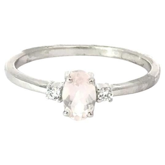 Oval Rose Quartz & CZ Single Stone Ring in 925 Sterling Silver for Girlfriend