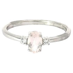 Anello ovale con quarzo rosa e CZ Single Stone in argento Sterling 925 Anelli per la mamma