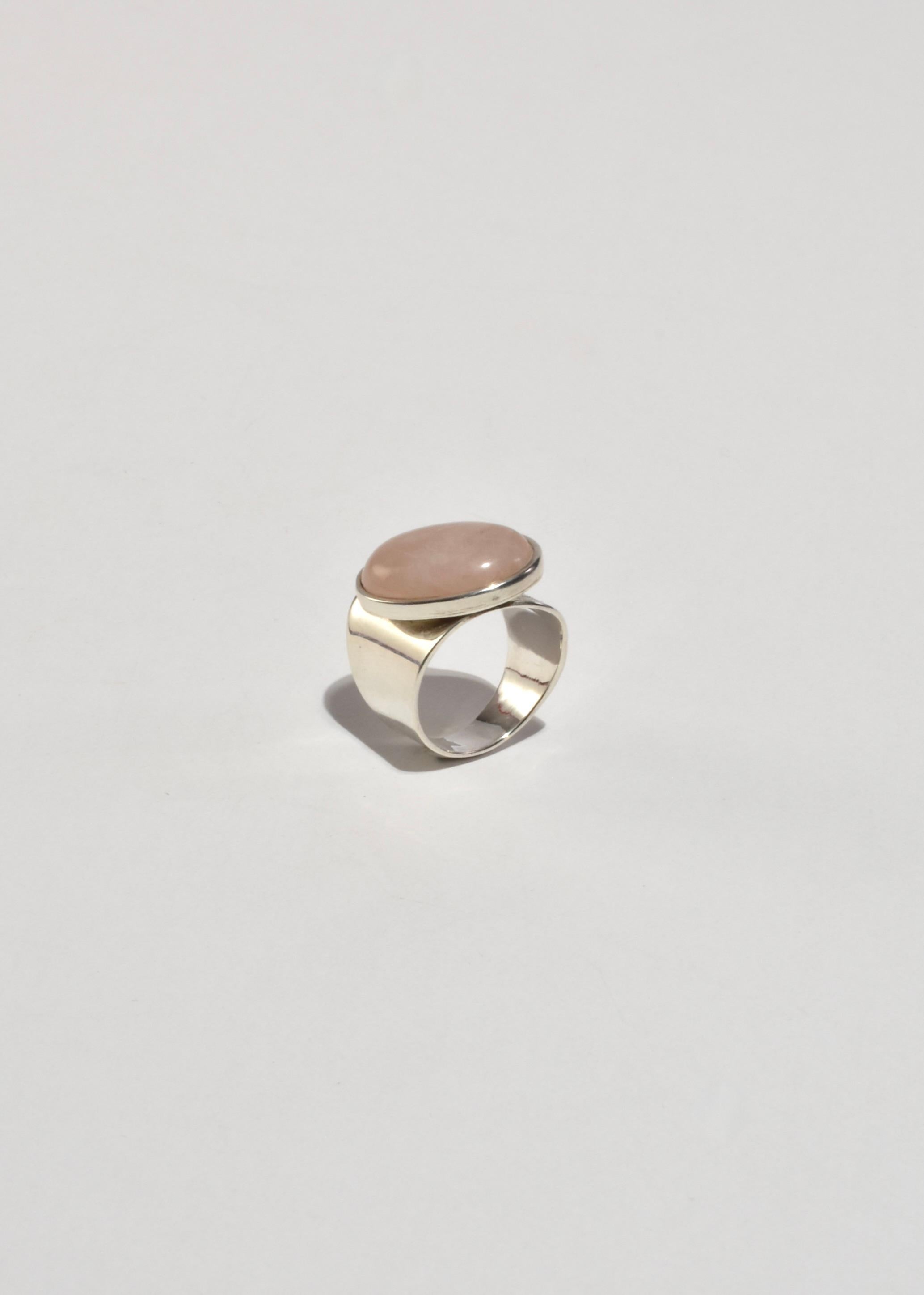 Modernist Oval Rose Quartz Ring For Sale