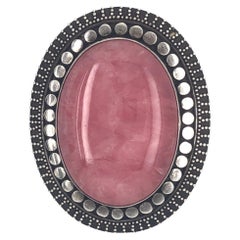 Pendentif broche en argent avec quartz rose ovale