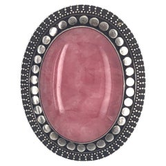 Oval Rose Quartz Silver Pin Brooch Pendant