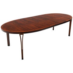 Oval Rosewood Dining Table and Two Leave by Arne Vodder for Sibast, Excellent