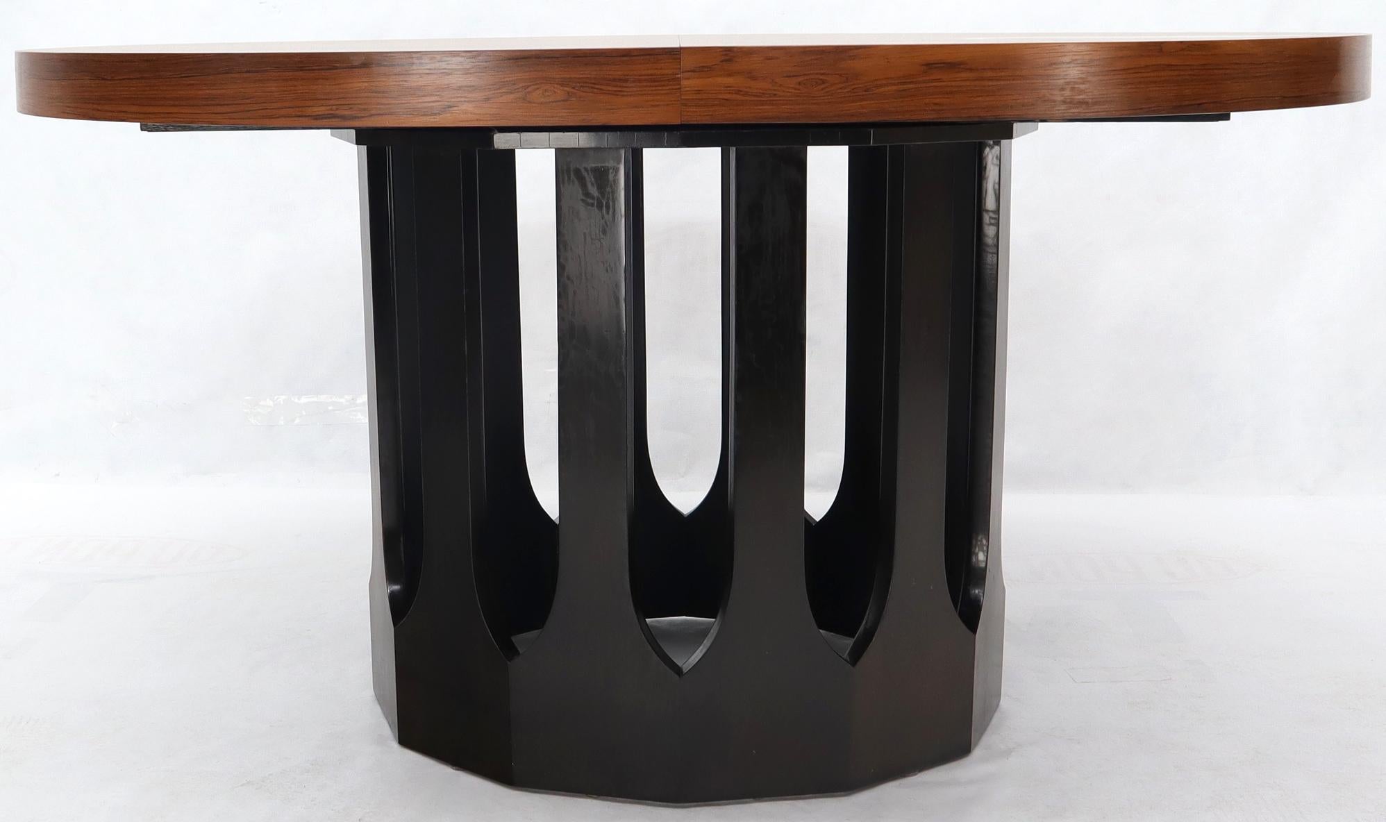 Mid-Century Modern Oval Rosewood Ebonized Solid Mahogany Base Dining Table by Harvey Probber 2 Leaf