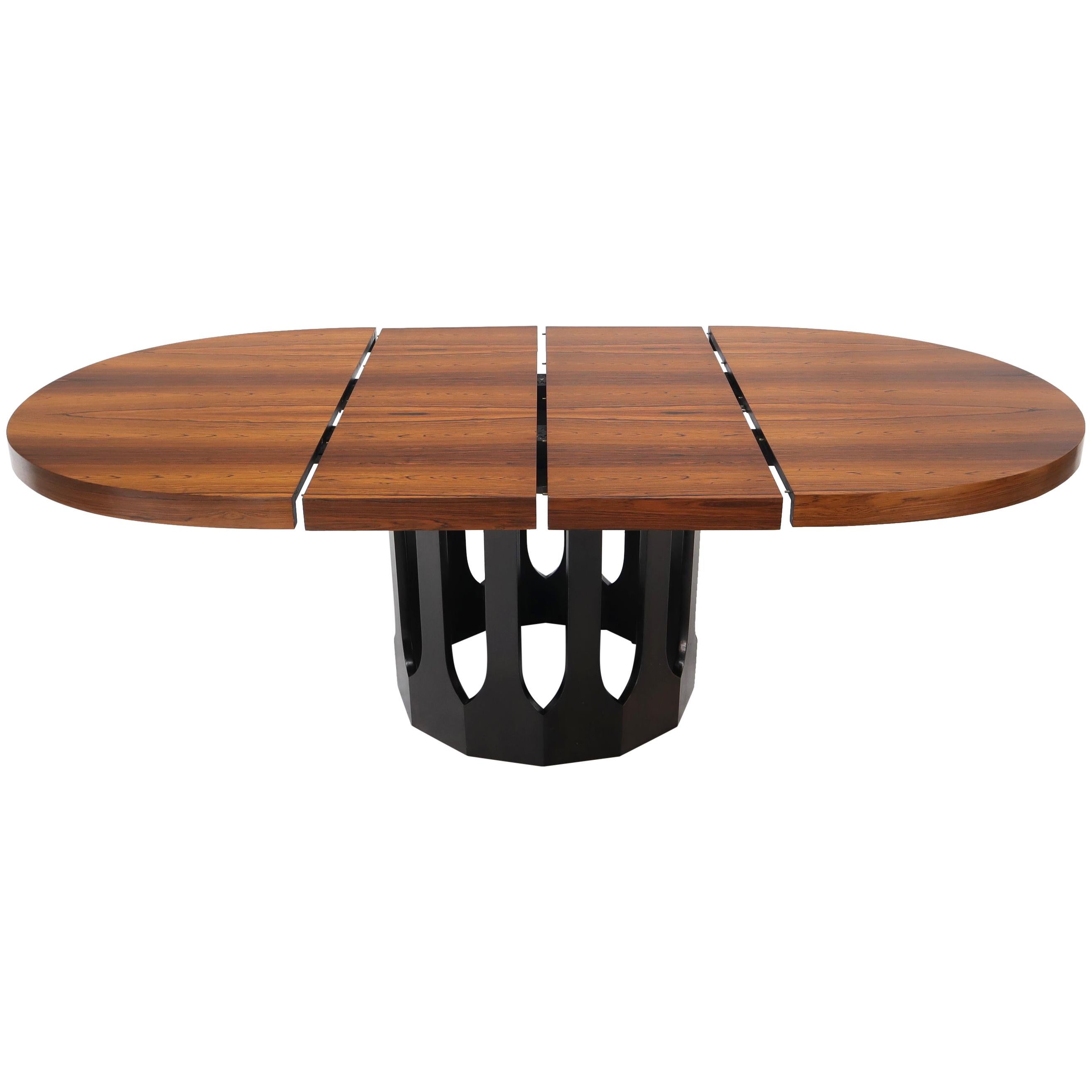 Oval Rosewood Ebonized Solid Mahogany Base Dining Table by Harvey Probber 2 Leaf